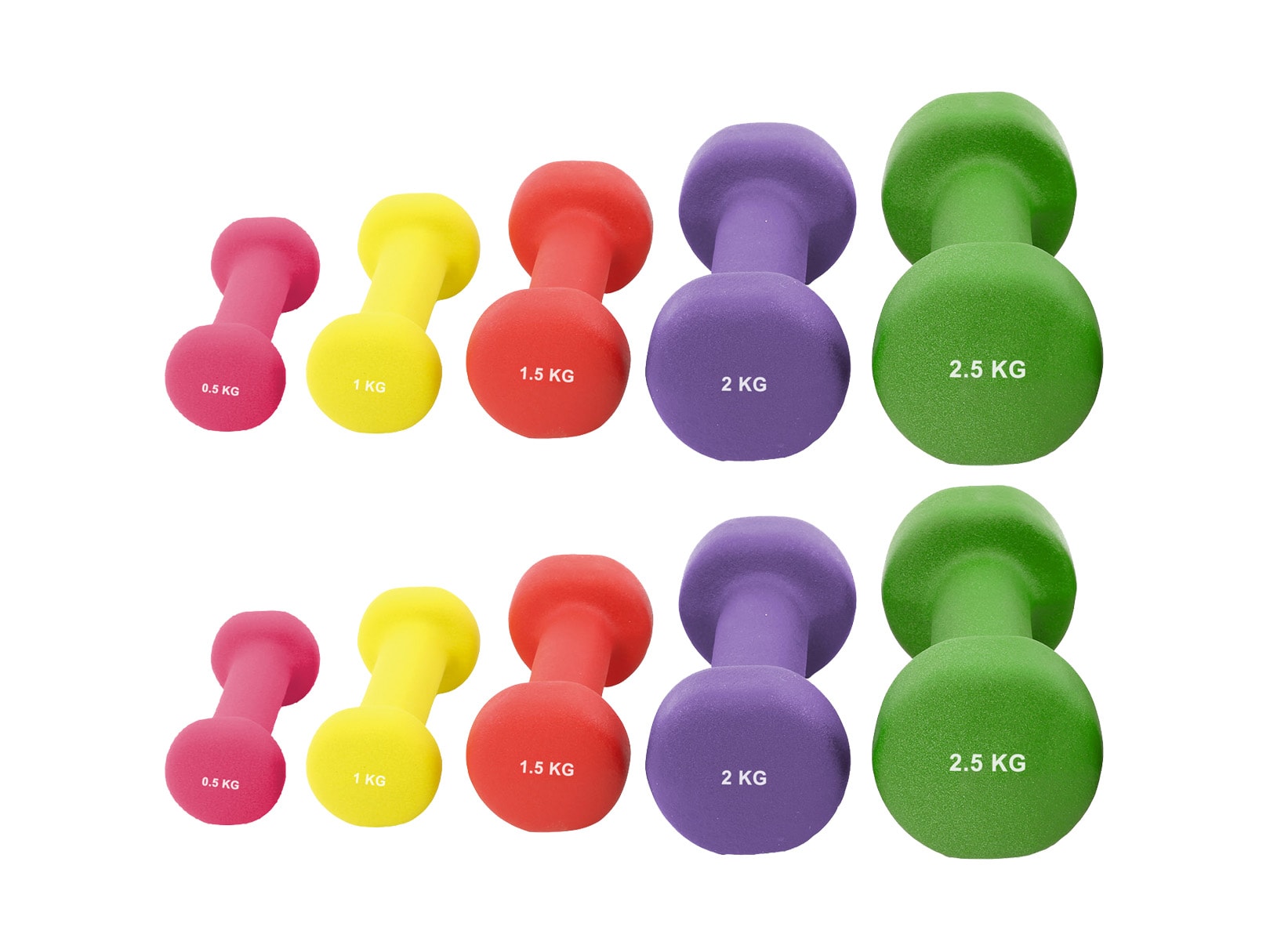 5 Pares de Mancuernas Iron Muscle Multicolor 0.5 + 1.0 + 1.5 + 2.0 + 2.5 kg $5,398