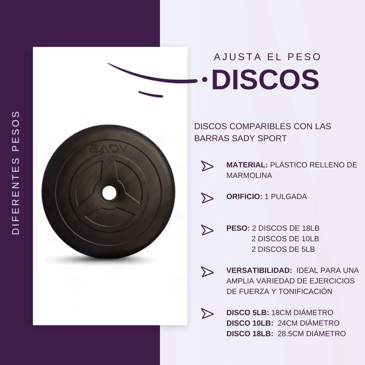 Foto 2 | Set De 6 Discos Estándar Para Barras Para Pesas: 2 Discos De 18 Libras, 2 Discos De 10 Libras Y 2 Discos De 5 Li