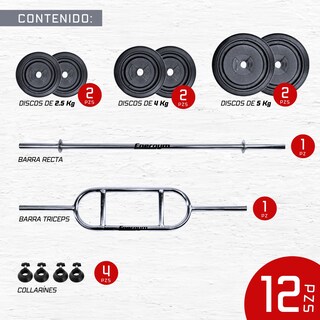 Foto 2 | Kit De Pesas Barra Recta, Barra Z Y Discos (23 Kg) - Energym