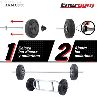 Foto 3 | Kit De Pesas Barra Recta, Barra Z Y Discos (23 Kg) - Energym