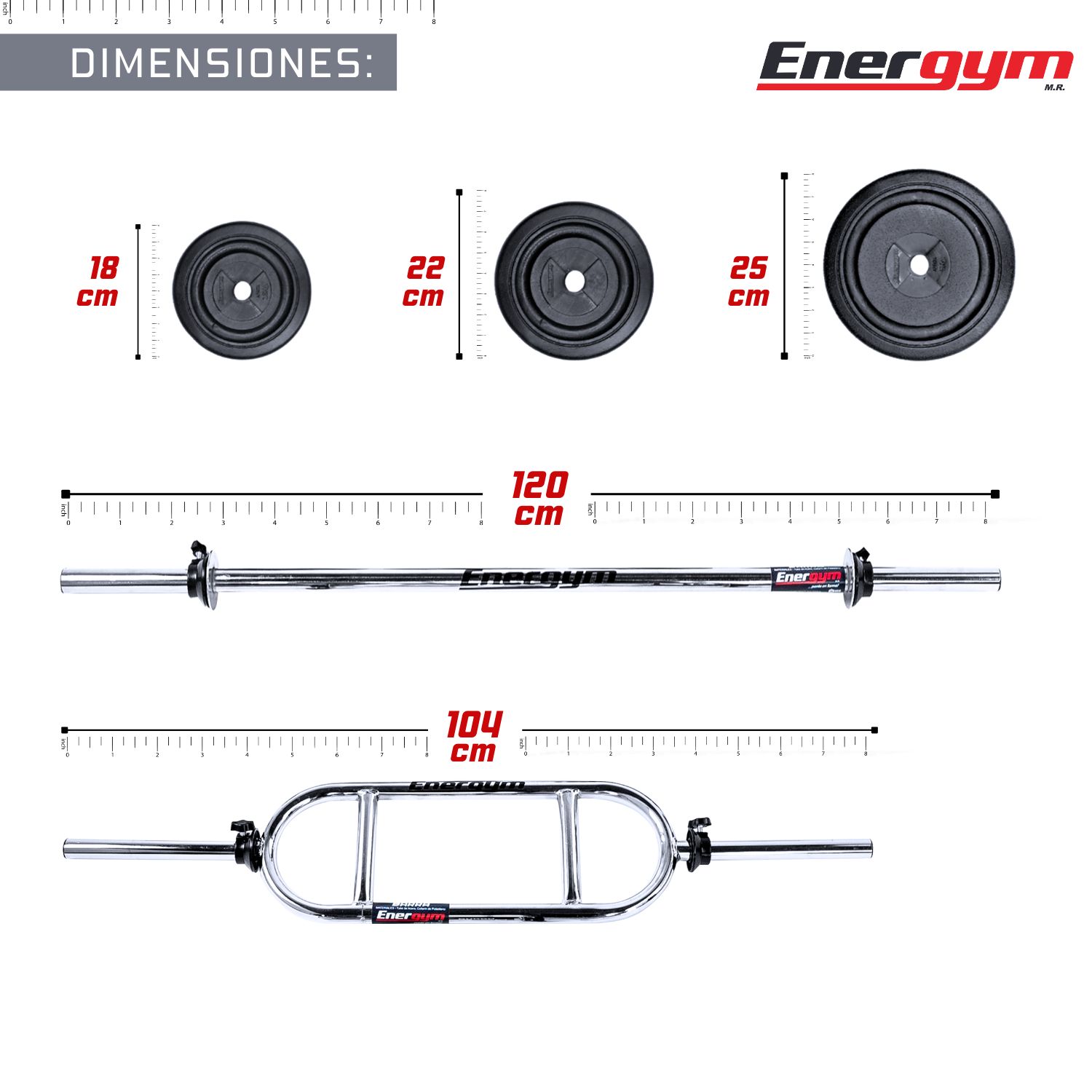 Foto 5 pulgar | Kit De Pesas Barra Recta, Barra Z Y Discos (23 Kg) - Energym