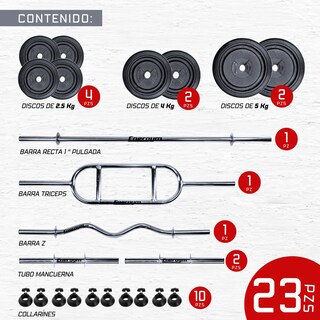 Foto 2 | Kit De Pesas, Barra Recta, Z Y Romana (28 Kg) - Energym
