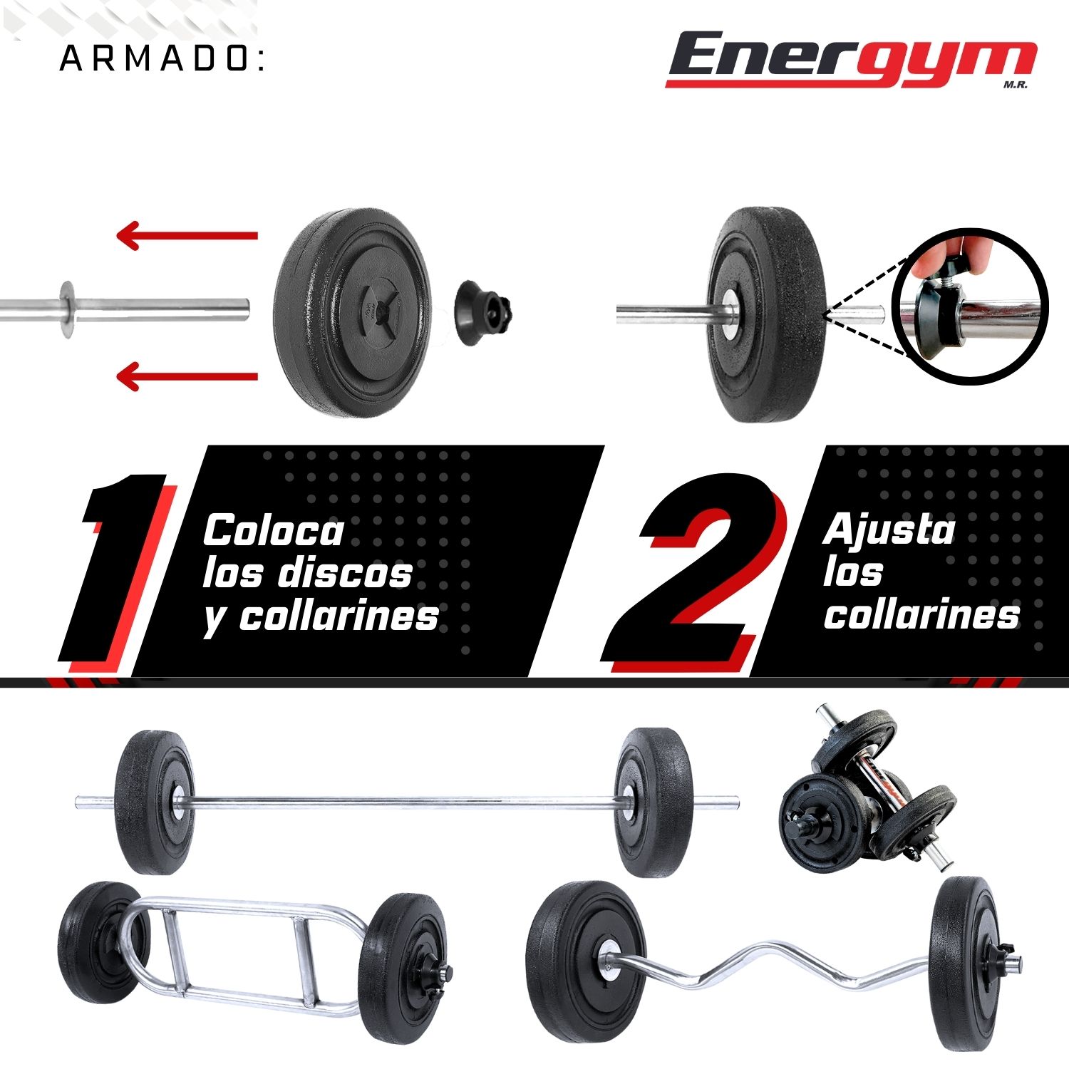 Foto 3 | Kit De Pesas, Barra Recta, Z Y Romana (28 Kg) - Energym
