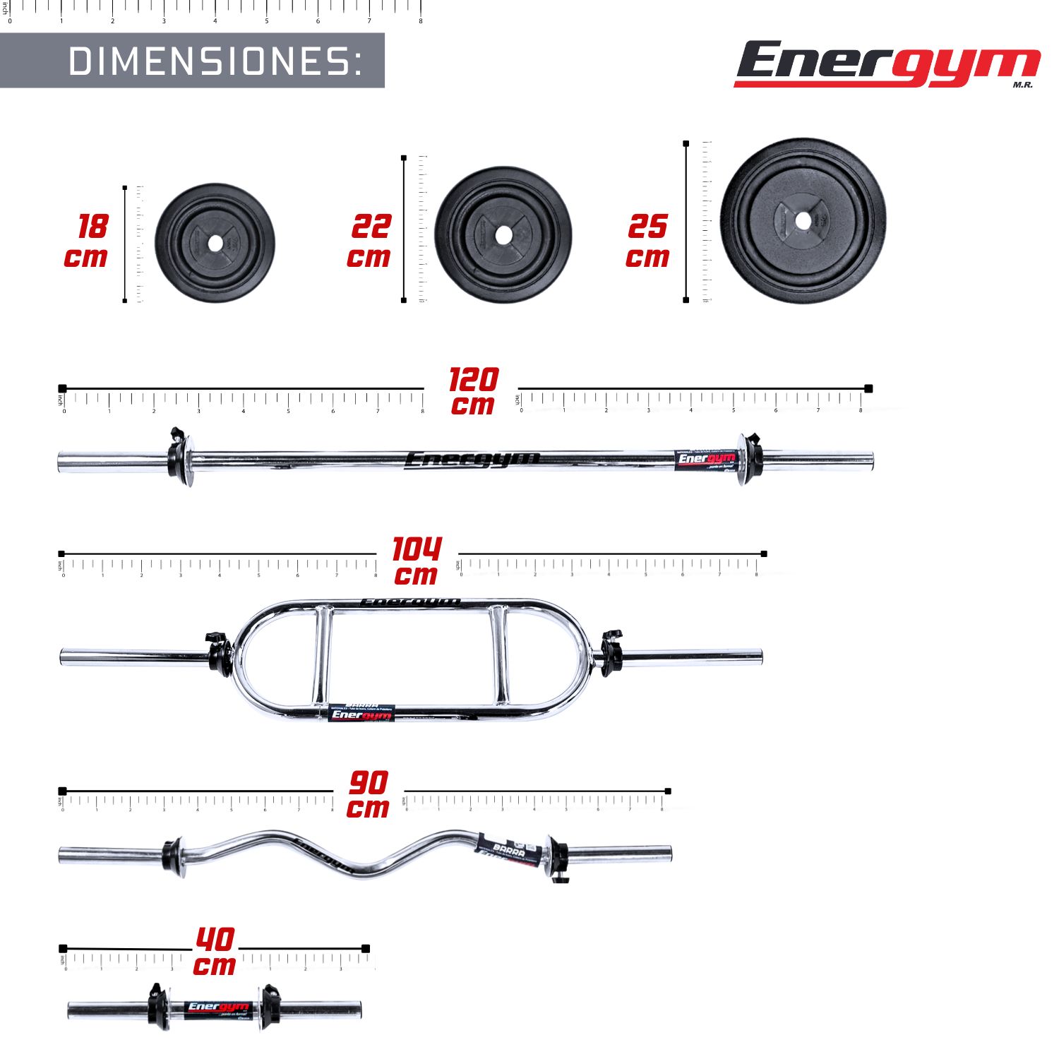 Foto 4 | Kit De Pesas, Barra Recta, Z Y Romana (28 Kg) - Energym