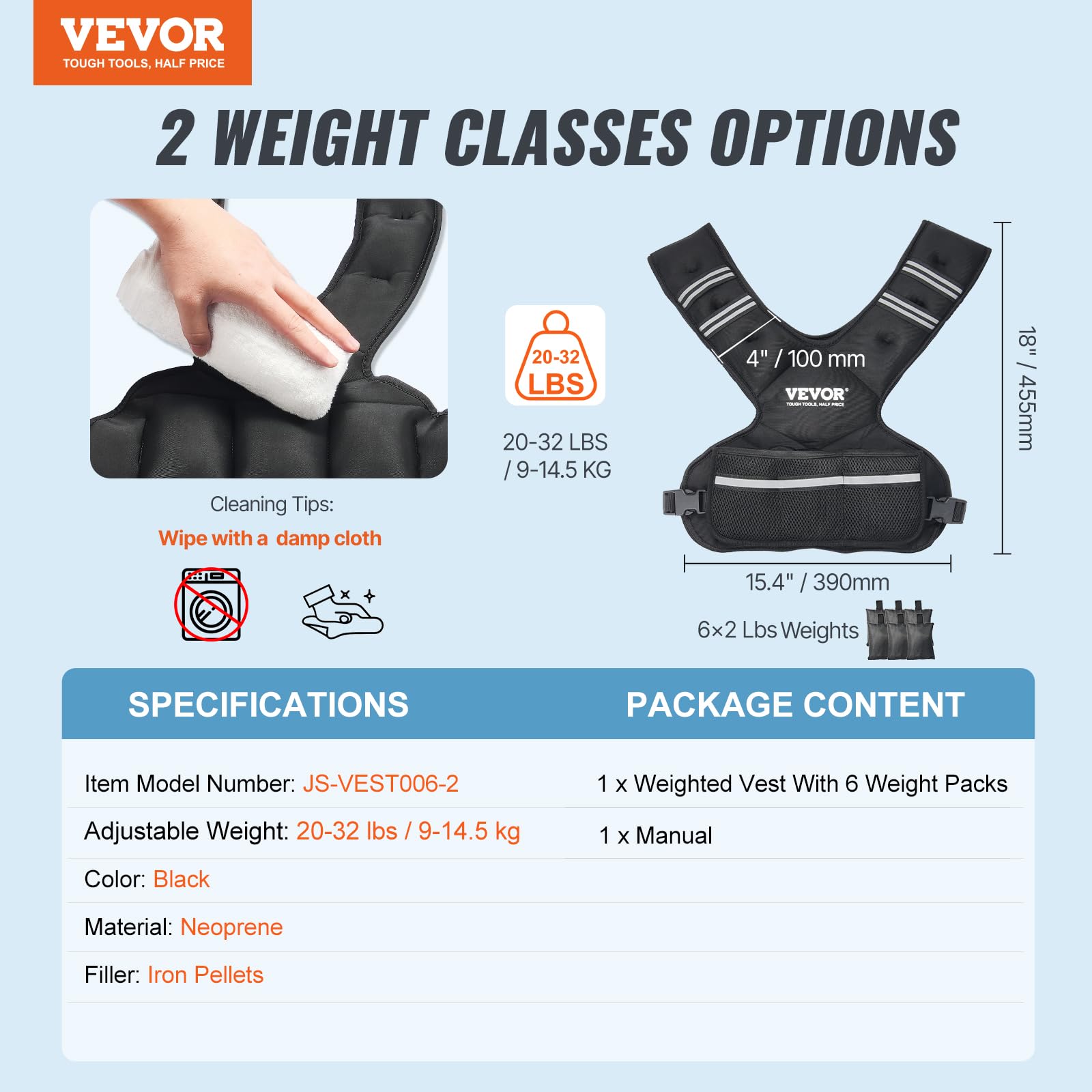 Foto 8 pulgar | Chaleco Pesado Vevor Ajustable De 9 A 14,5 Kg Con 6 Planchas Y Pesas - Venta Internacional.