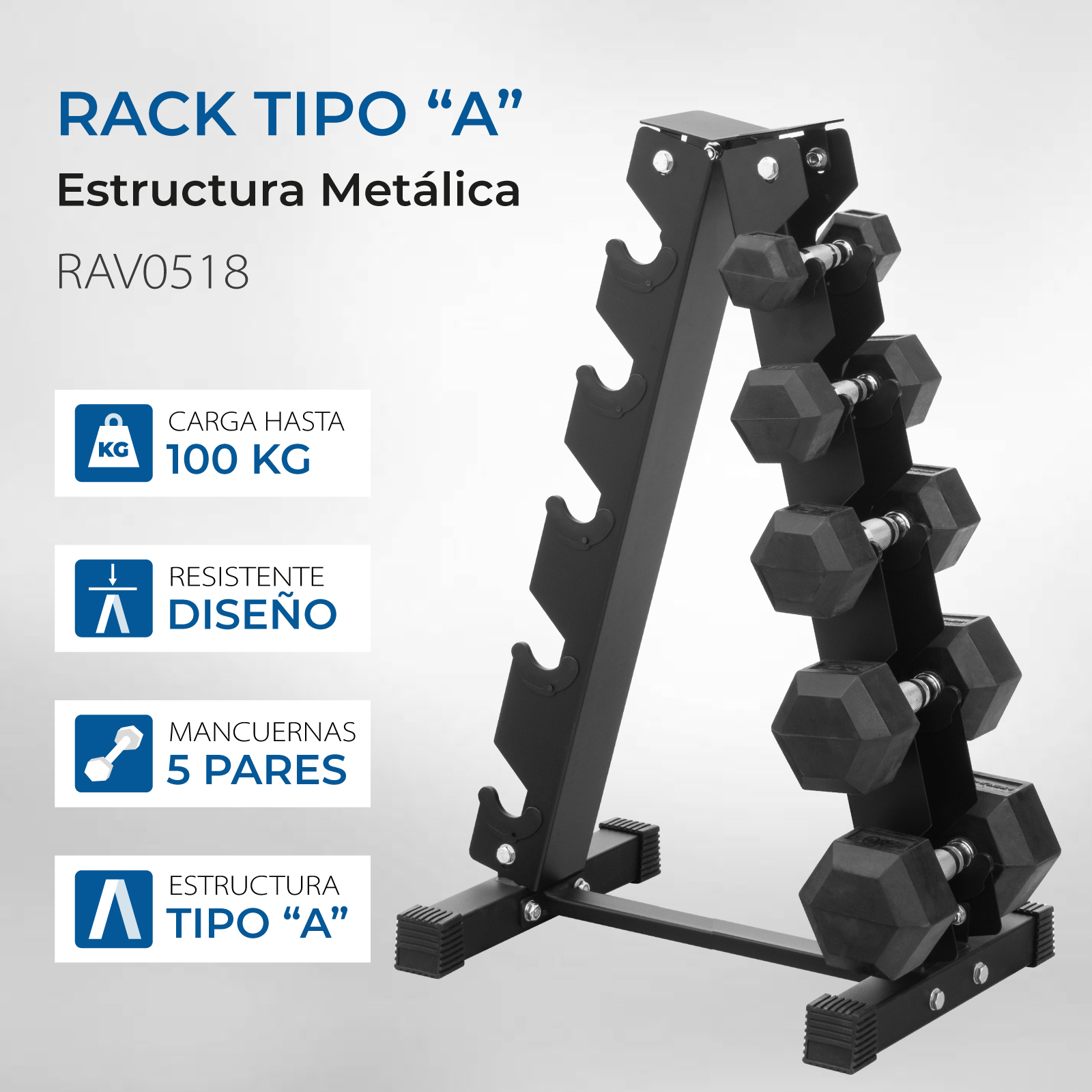 Foto 4 pulgar | Rack Organizador Para 5 Pares De Mancuernas Gym
