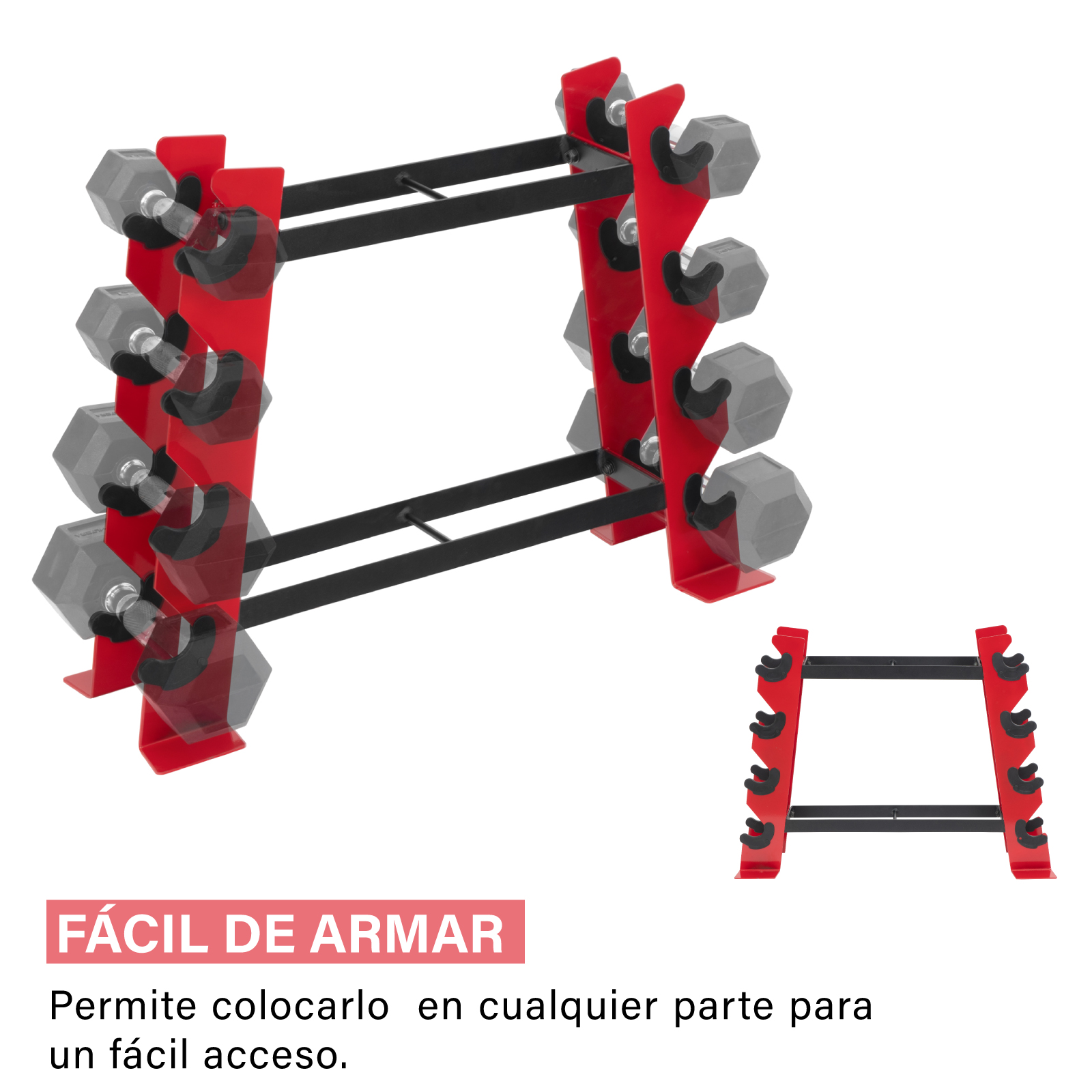 Foto 3 | Rack Altera de Mancuernas y Pesa Rusa 2 Niveles color Rojo