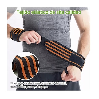 Foto 2 | Muñequera de Fitness BELUG Alta Calidad Elástico Negro con Naranja