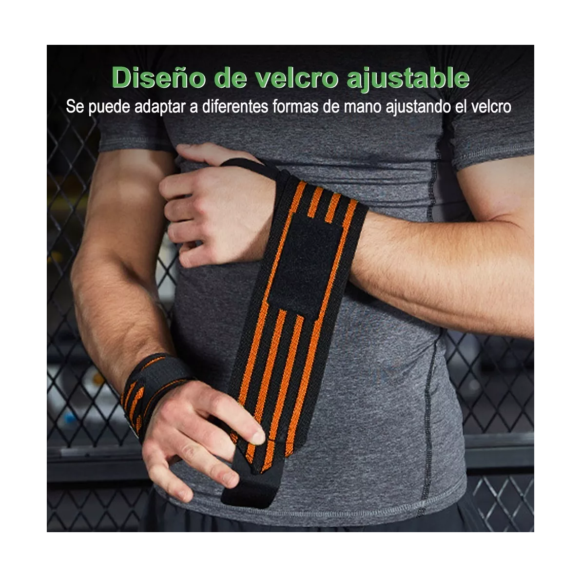 Foto 4 pulgar | Muñequera de Fitness BELUG Alta Calidad Elástico Negro con Naranja