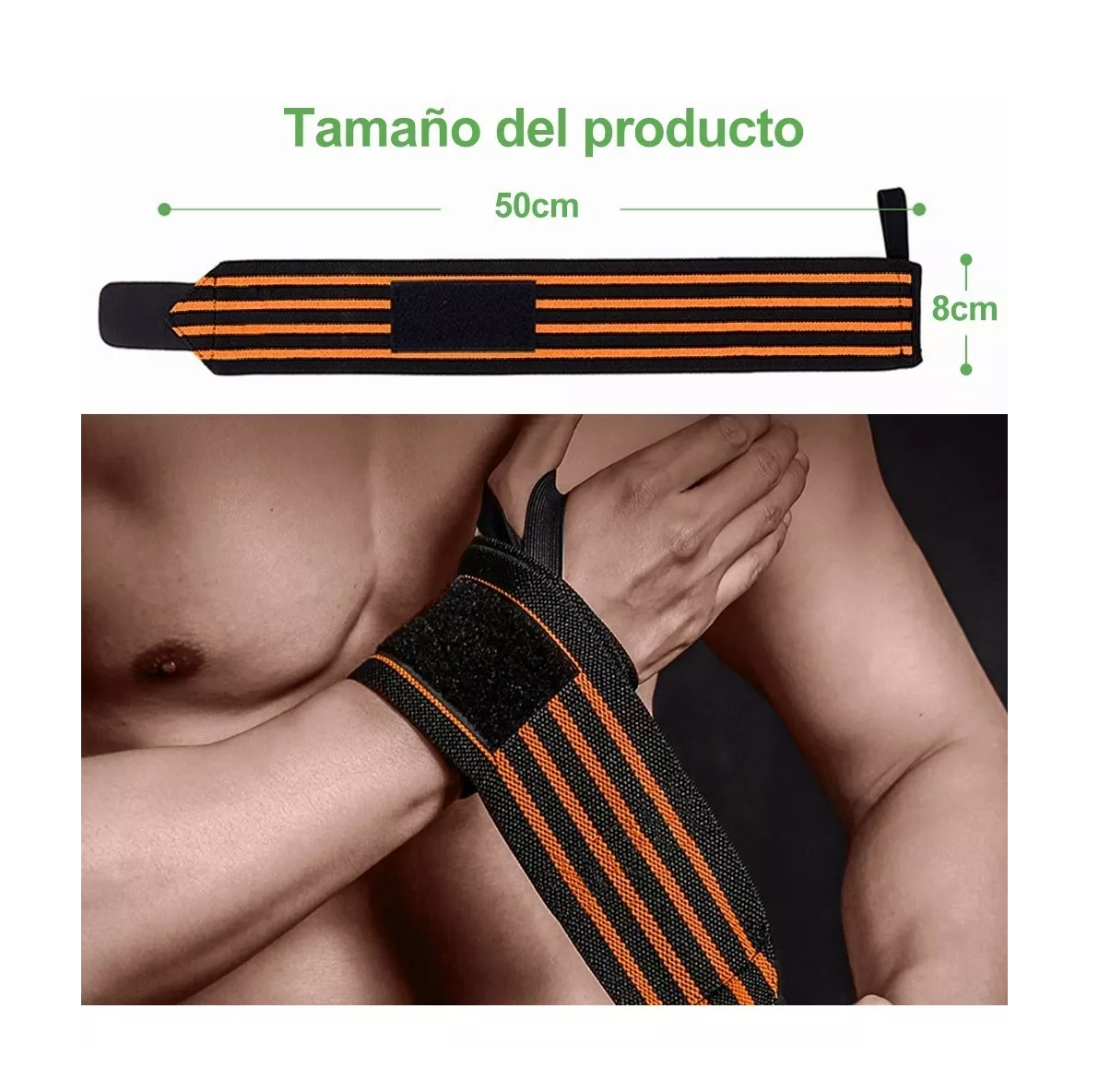 Foto 6 pulgar | Muñequera de Fitness BELUG Alta Calidad Elástico Negro con Naranja