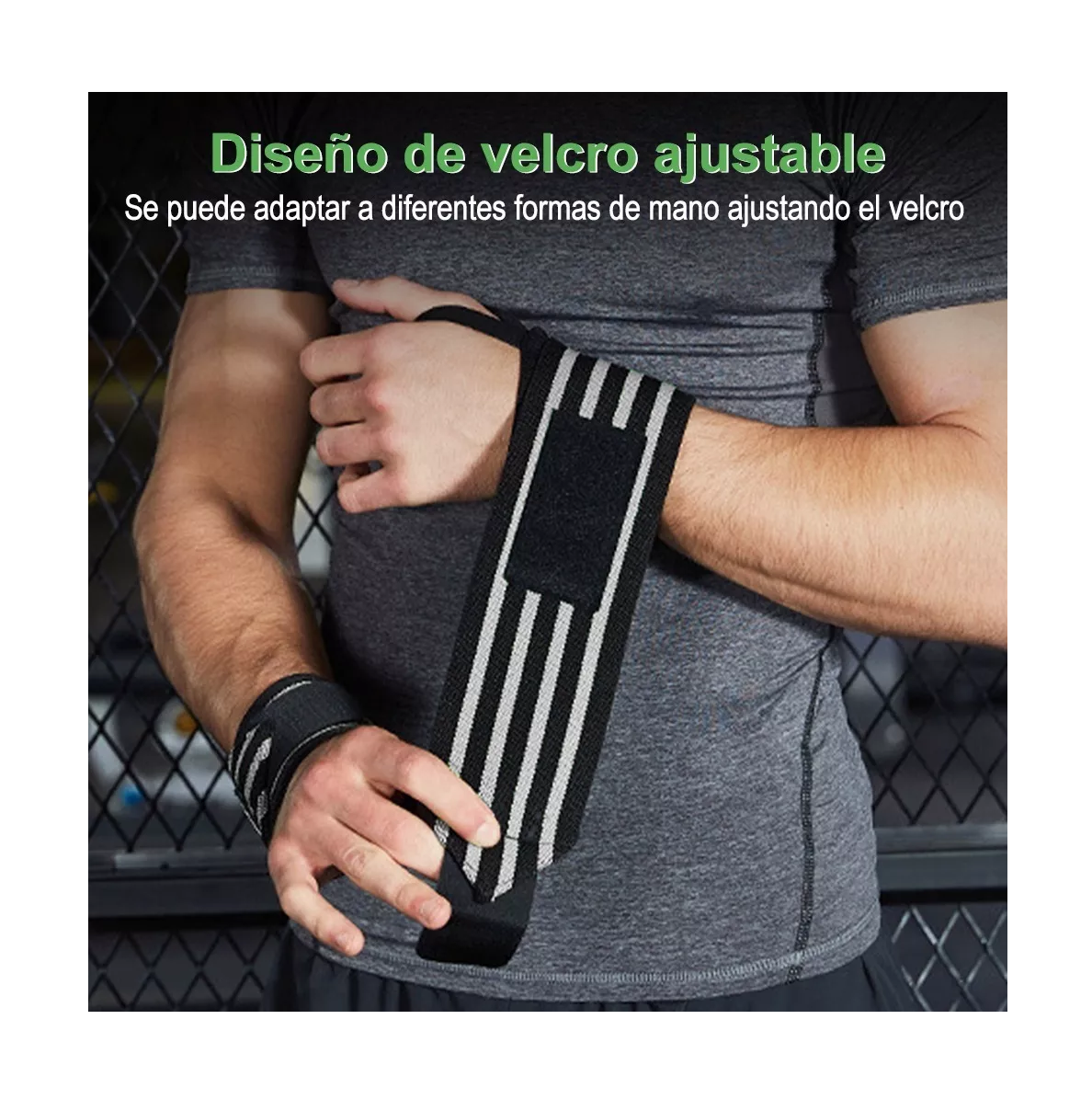 Foto 4 pulgar | Muñequera de Fitness BELUG Alta Calidad Elástico Negro con Gris