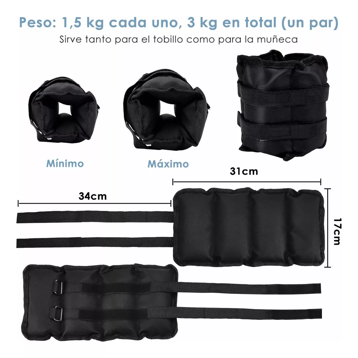 Foto 3 pulgar | Polainas para Tobillo Ajustables 1.5 kg Eo Safe Imports 1 Par Negras