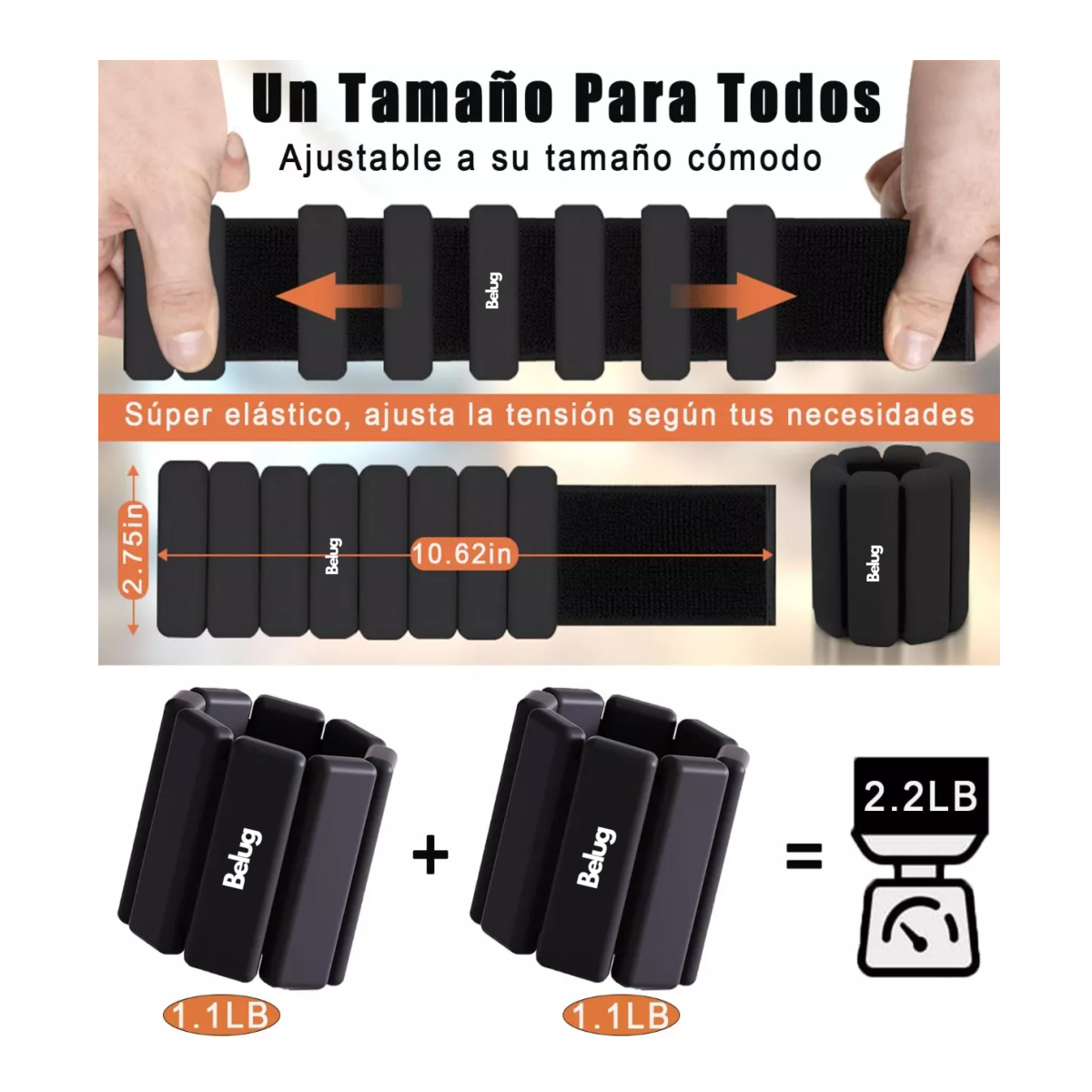 Foto 3 pulgar | 2 Muñequeras Con Peso De Silicona Ajustables Belug De Color Negro