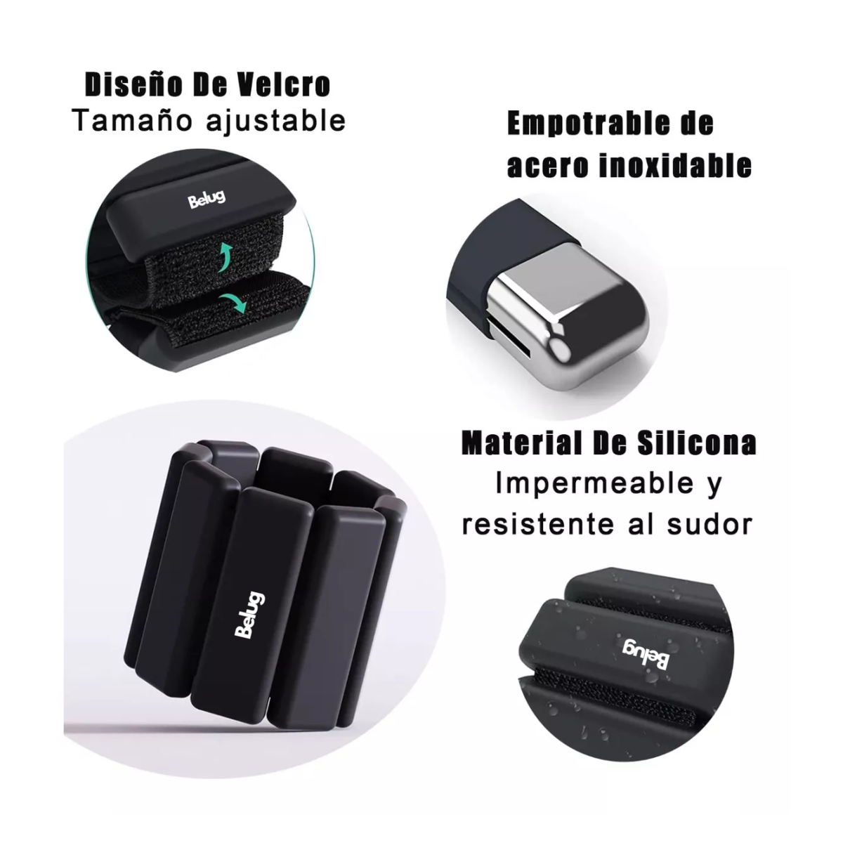 Foto 4 pulgar | 2 Muñequeras Con Peso De Silicona Ajustables Belug De Color Negro