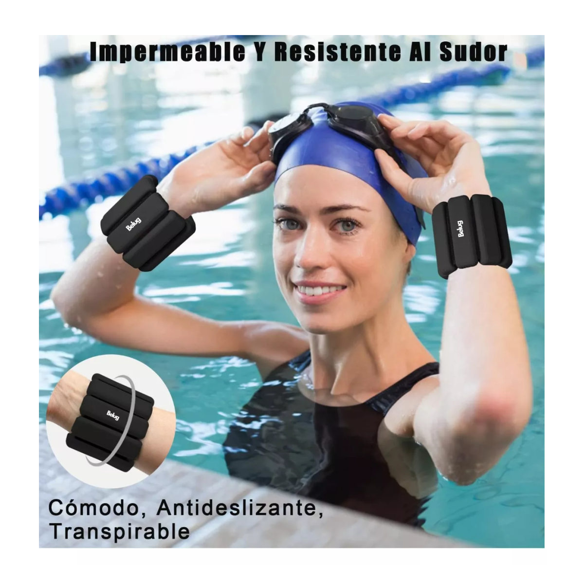 Foto 4 | 2 Muñequeras Con Peso De Silicona Ajustables Belug De Color Negro