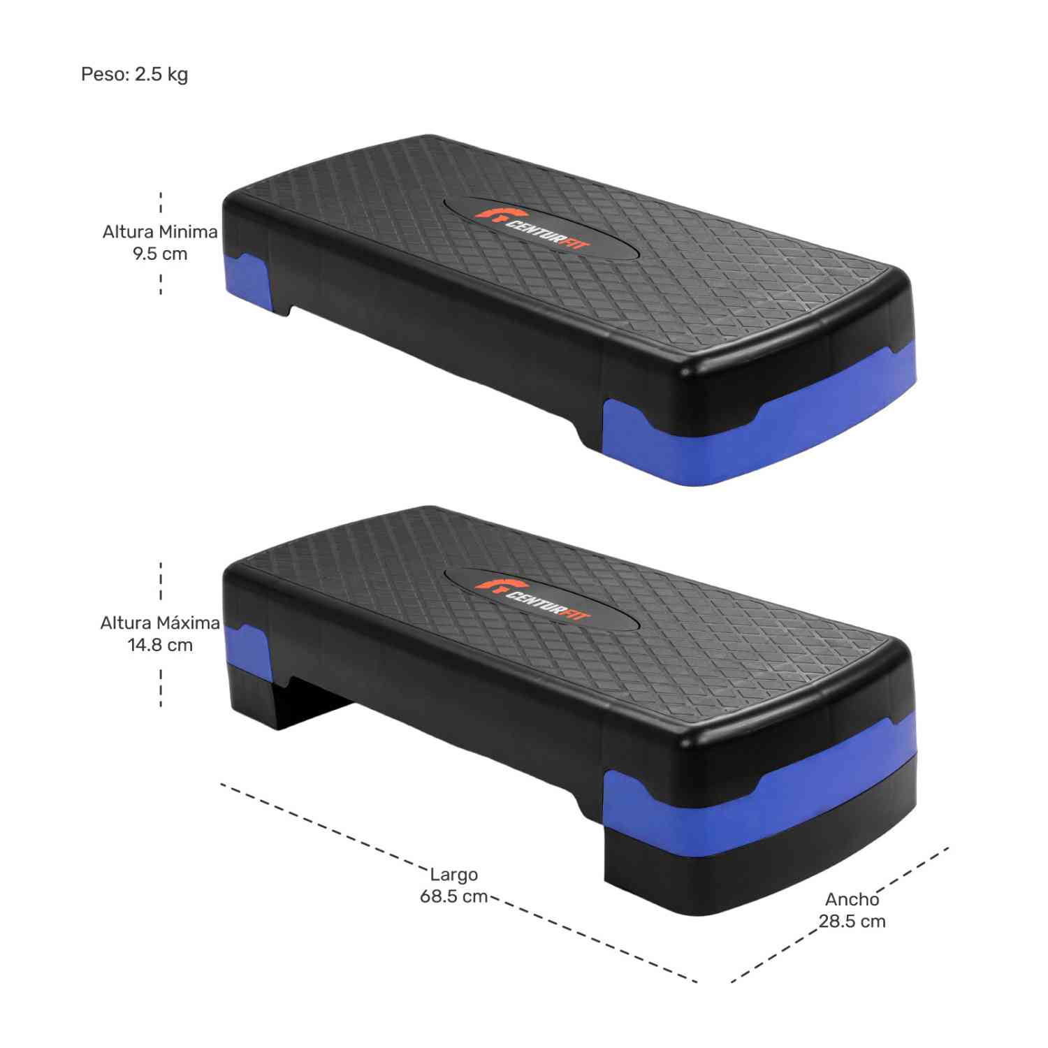 Foto 7 pulgar | Step Banco Aerobics Fitness Crosfit 9.5 A 15 Cm Ajustable Azul