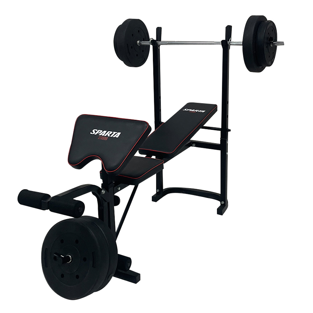 Banco Multifuncional Barra y Discos Workoutb 55kg Sparta