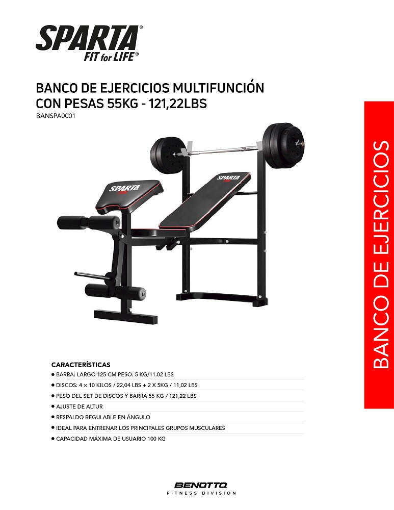 Foto 8 | Banco Multifuncional Barra y Discos Workoutb 55kg Sparta