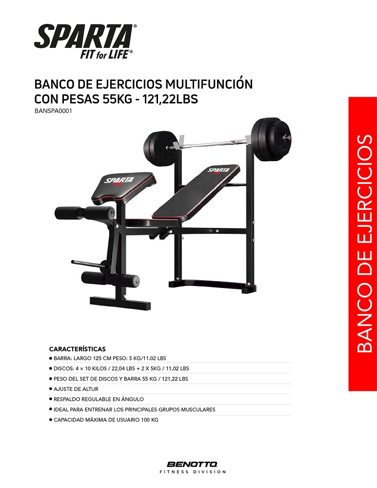 Foto 9 pulgar | Banco Multifuncional Sparta Fitness Barra y Discos