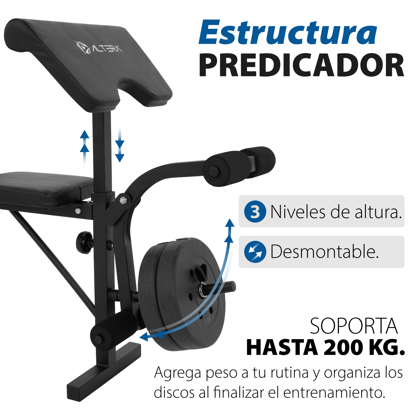 Foto 5 | Banco de Ejercicio Fitness Altera Lionheart Multipocisiones Con Respaldo Ajustable Más Pesas Integradas Color Negro