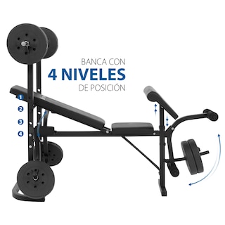 Foto 2 | Banco de Ejercicio Fitness Altera Lionset Kit Multifuncional Respaldo Con Barra y Pesas Integradas Más Polea Color Ne