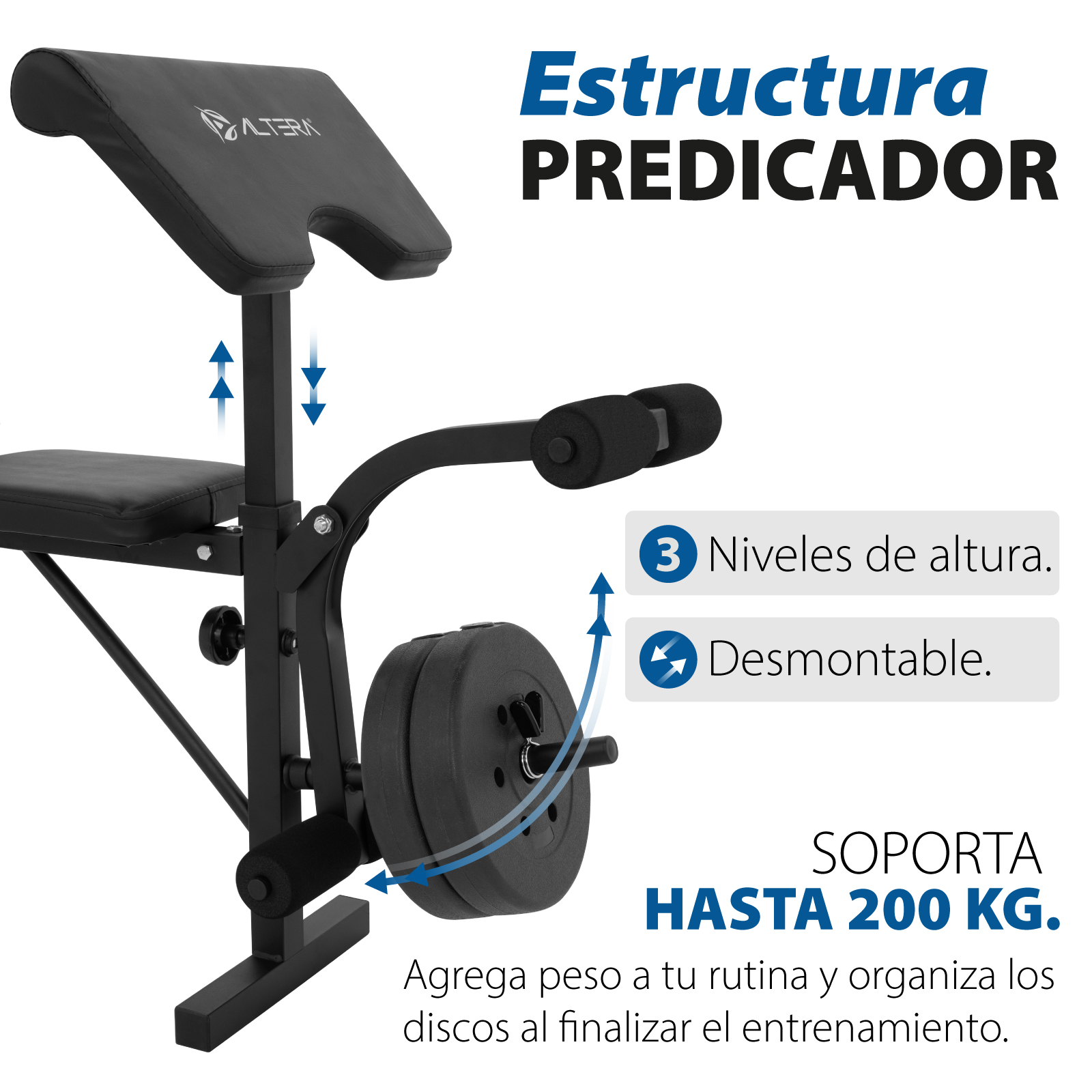 Foto 6 pulgar | Banco de Ejercicio Fitness Altera Lionset Kit Multifuncional Respaldo  Con Barra y Pesas Integradas Más Polea Color Ne
