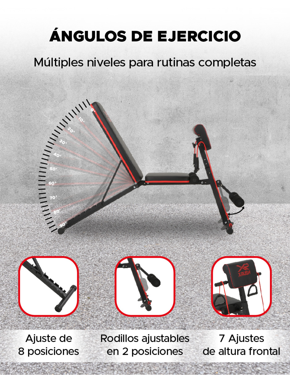 Foto 6 pulgar | Banco Para Abdominales Ajustable Equipada X-rush