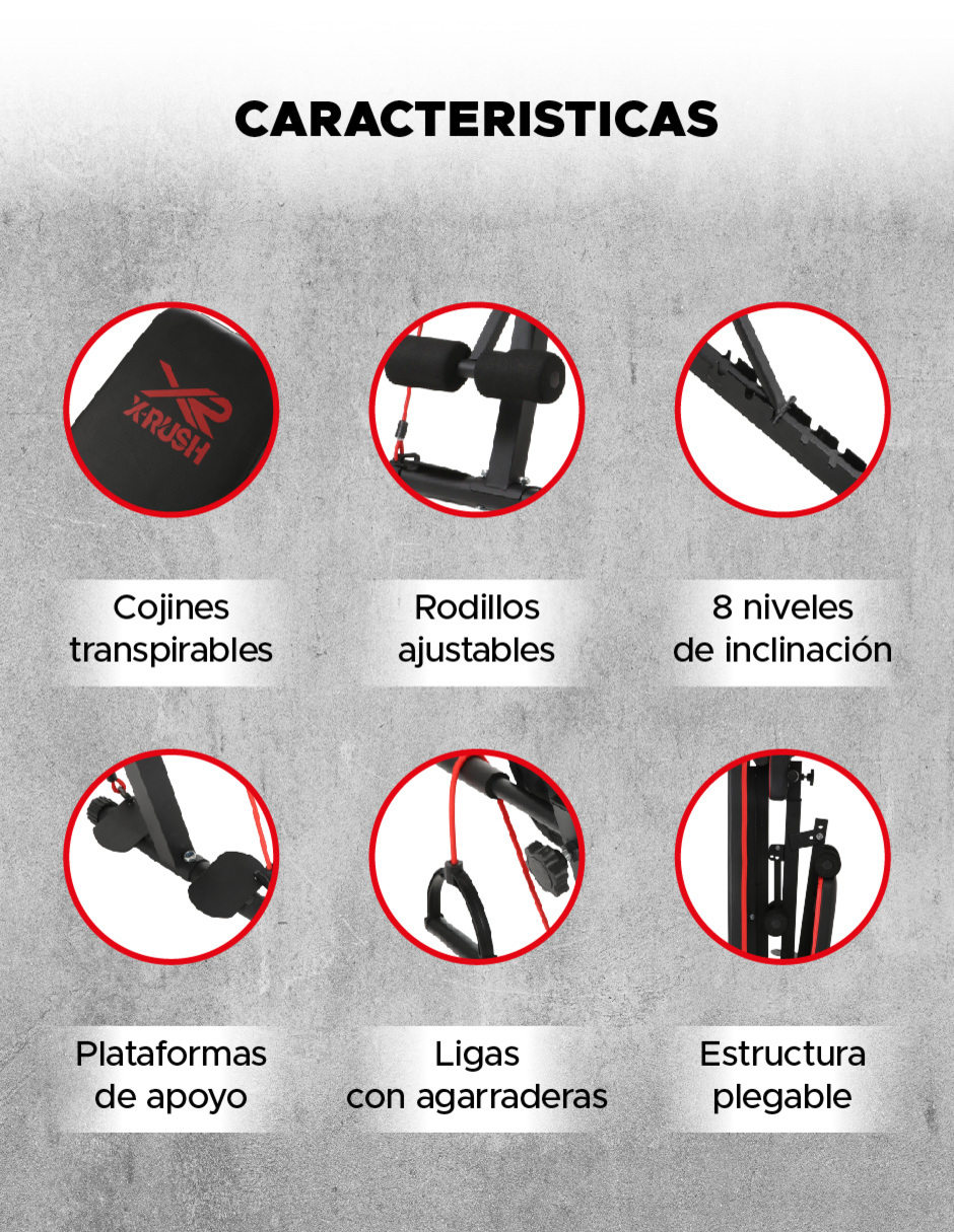 Foto 7 pulgar | Banco Para Abdominales Ajustable Equipada X-rush