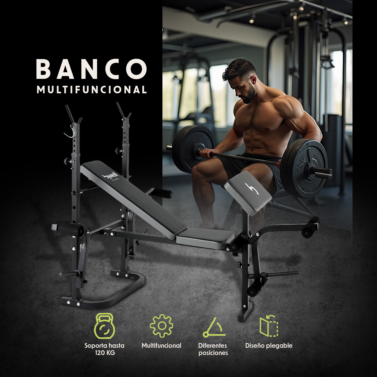 Banco Multiposiciones Gym Plegable Y Ajustable Bywell Pesas