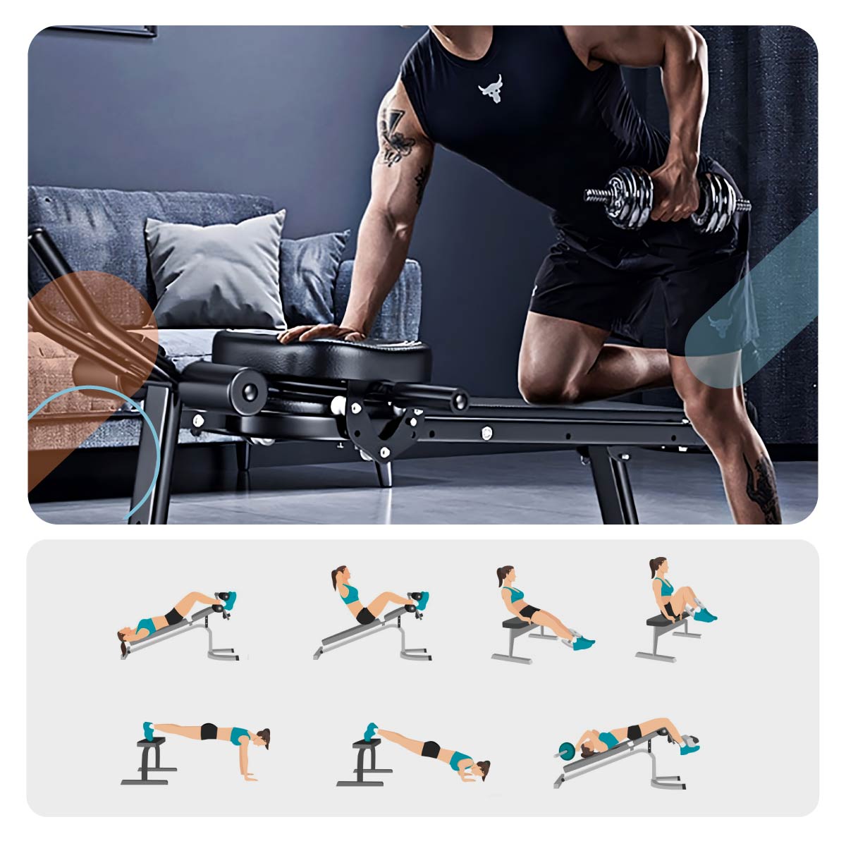 Foto 8 pulgar | Banco Gym Ajustable Con Ligas Bodytrainer Multifuncional