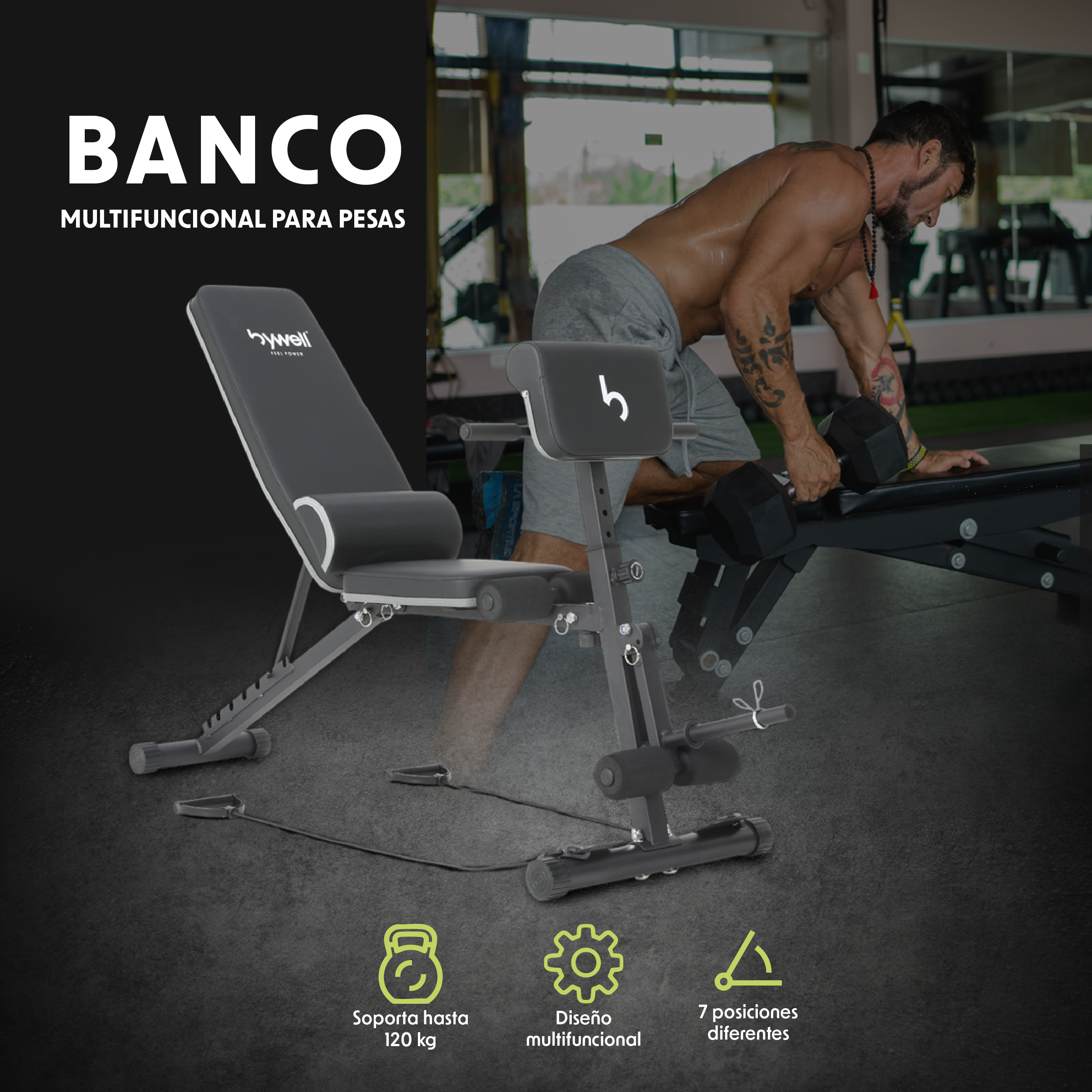 Foto 2 | Banco Multiposiciones Ajustable Brazo Y Pierna Bywell Negro