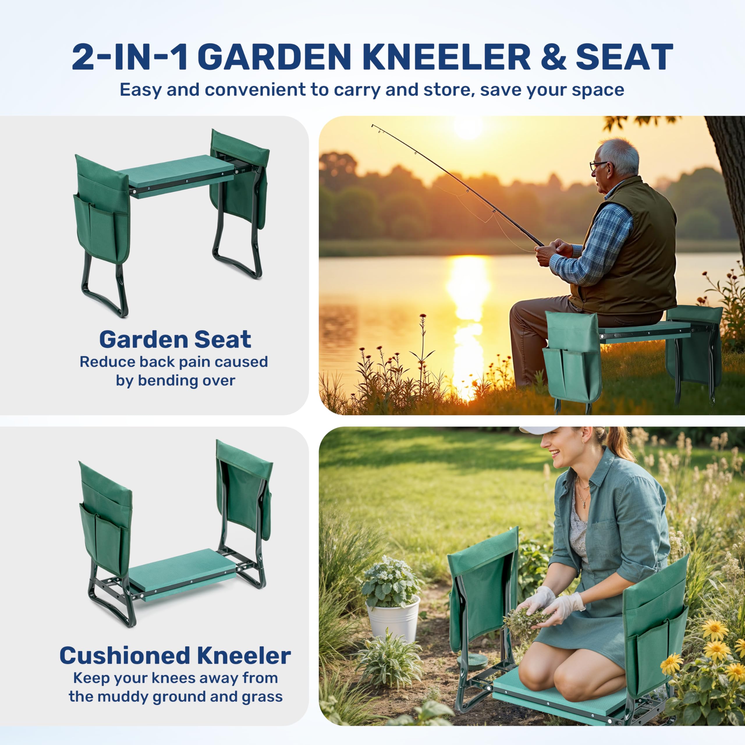 Foto 5 pulgar | Reclinatorio Y Asiento De Jardín Healsmart Healsmart  Plegable  Verde - Venta Internacional.
