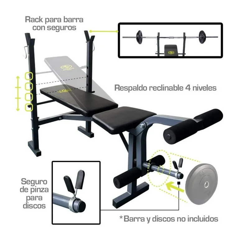 Foto 3 pulgar | Banca Banco Para Pesas Reclinable Con Rack Athletic Works