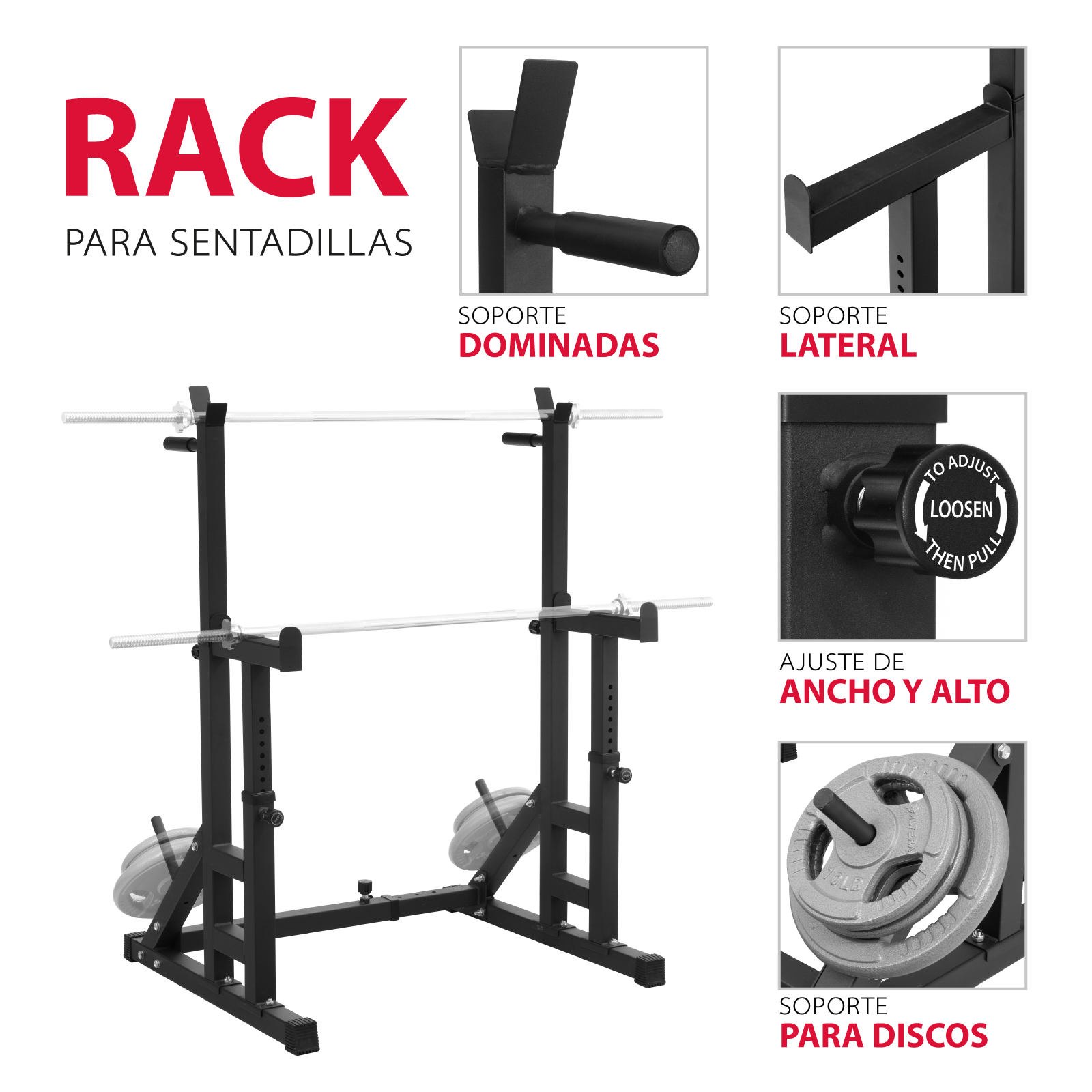 Foto 3 pulgar | Estación Multifuncional Altera Sqtdr Rack Ajustable Para Barra Olímpica color Negro