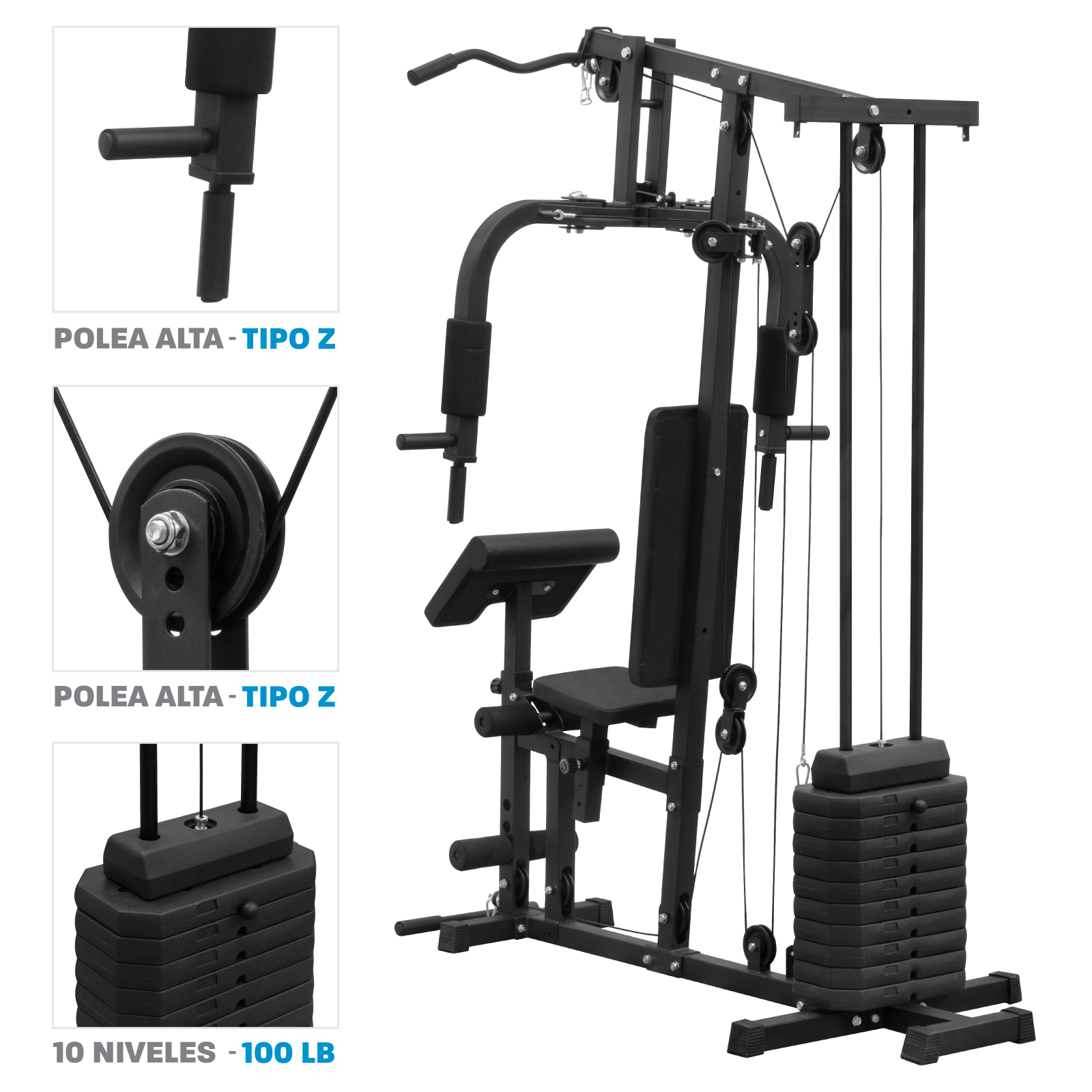 Foto 4 pulgar | Multiestación De Ejercicio  Maqmp Altera Jaula Gym Multifuncional C/ Peso Ajustable Color Negro