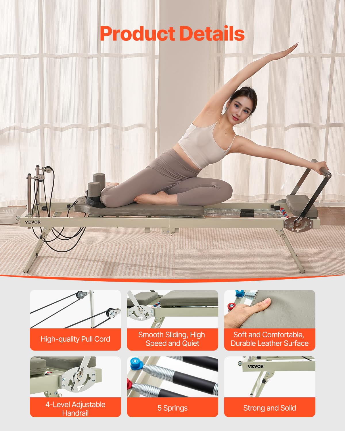 Foto 6 pulgar | Pilates Reformer Vevor Plegable Para Casa, Gimnasio, Estudio, 180 Kg - Venta Internacional.