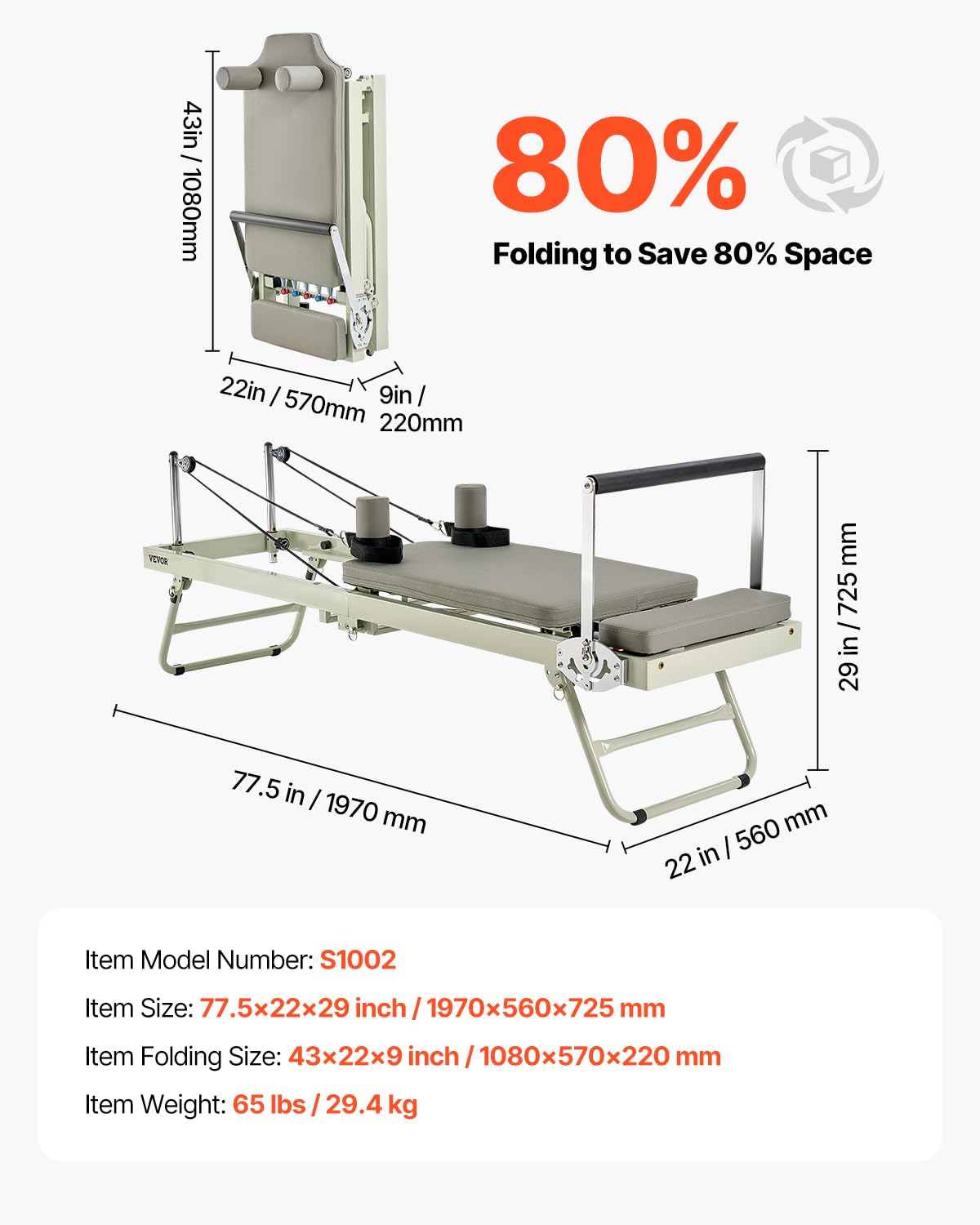 Foto 8 pulgar | Pilates Reformer Vevor Plegable Para Casa, Gimnasio, Estudio, 180 Kg - Venta Internacional.