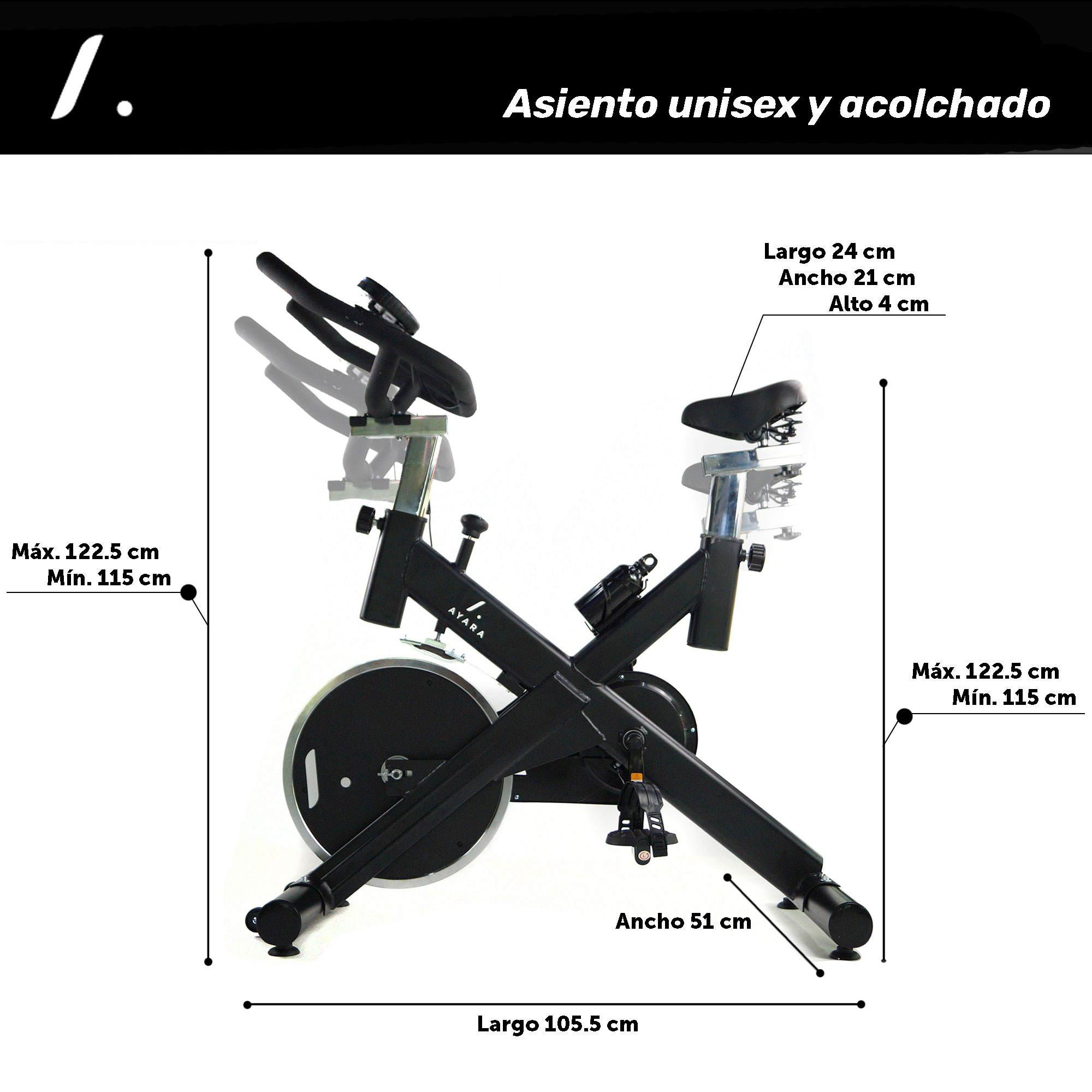 Foto 3 pulgar | Bicicleta Spinning Fija Estática Disco 8 Kg Fitness Ayara Bici01 Negro