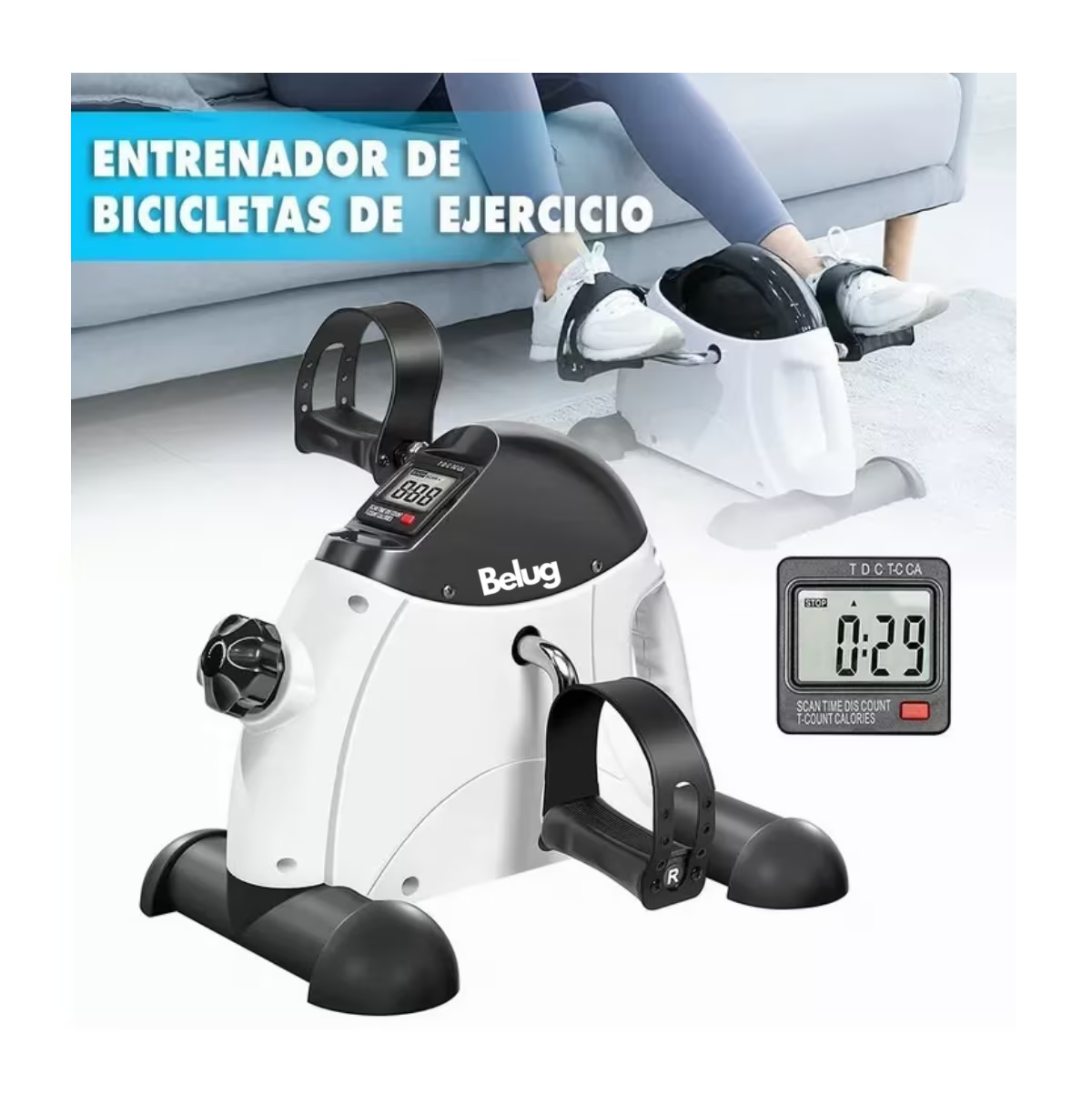 Foto 5 pulgar | Mini Bicicleta Para Ejercicio Fija, Estacionario, Pedales Belug  Blanco/negro