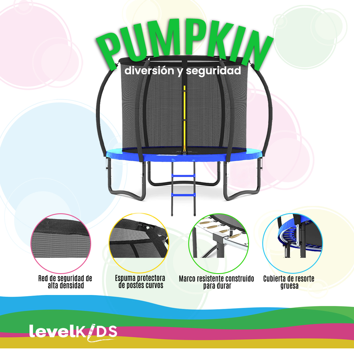 Foto 4 pulgar | Trampolín Level Fitness Pumpkin color Azul