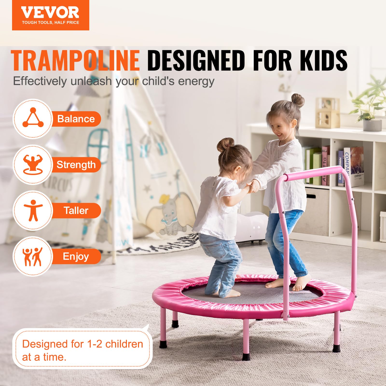 Foto 3 pulgar | Trampolín Vevor 36 Niños Para Interiores Y Exteriores Con Asa De Más De 3 Años - Venta Internacional.