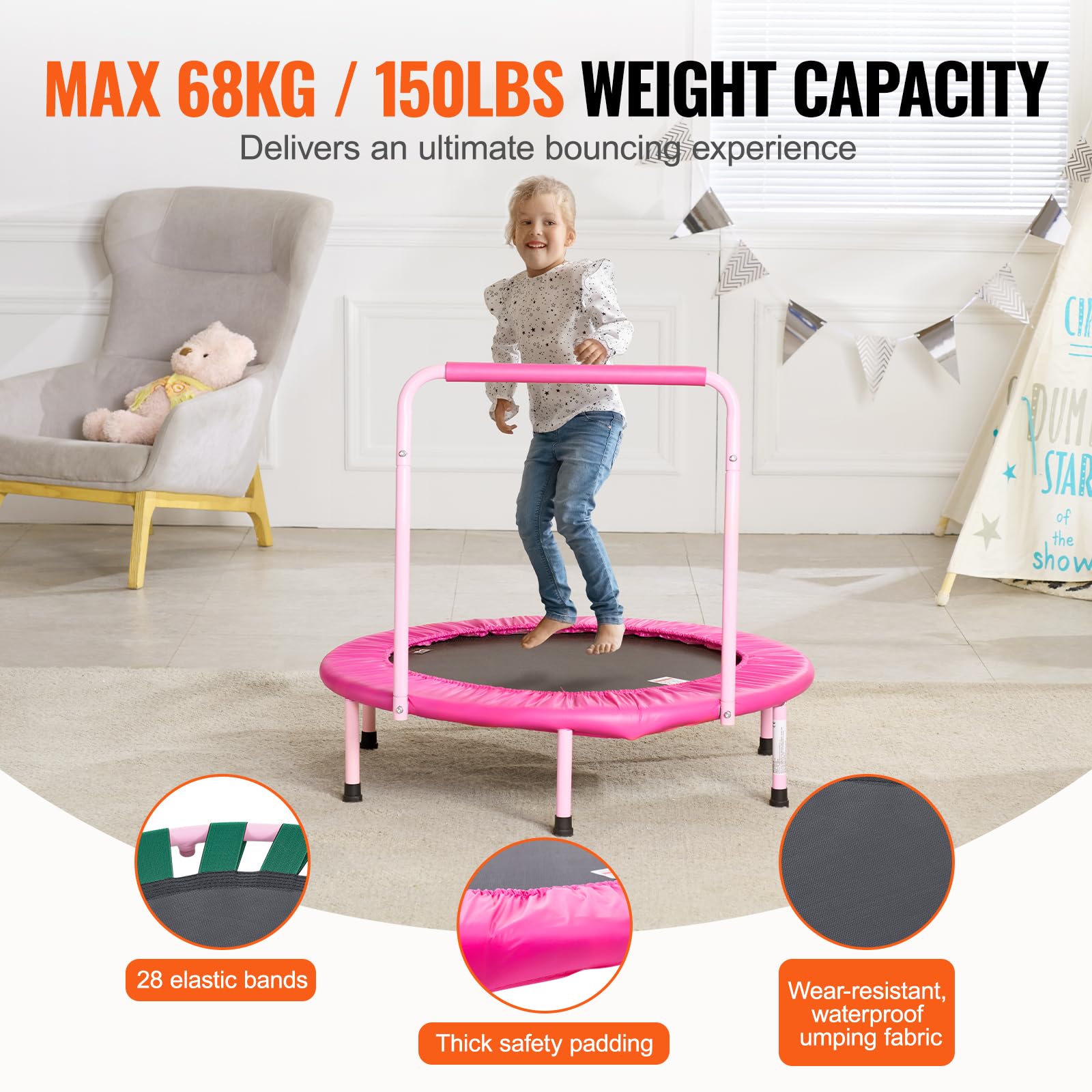 Foto 6 pulgar | Trampolín Vevor 36 Niños Para Interiores Y Exteriores Con Asa De Más De 3 Años - Venta Internacional.