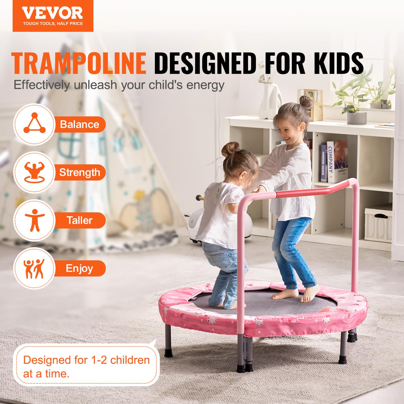Foto 3 pulgar | Trampolín Vevor 36 Para Niños, Interior/exterior, Con Asa, Color Rojo - Venta Internacional.