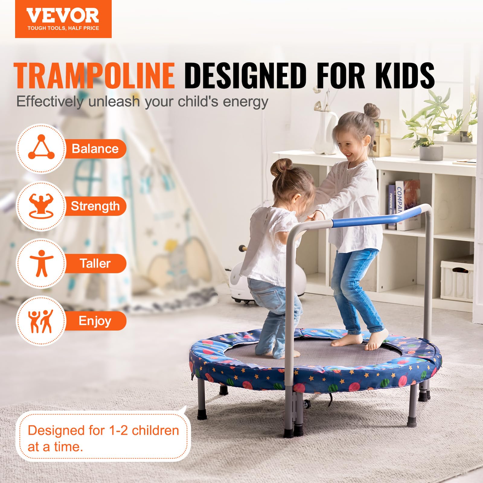 Foto 3 pulgar | Trampolín Vevor 36 Para Niños, Interior/exterior, Con Asa, Color Azul - Venta Internacional.