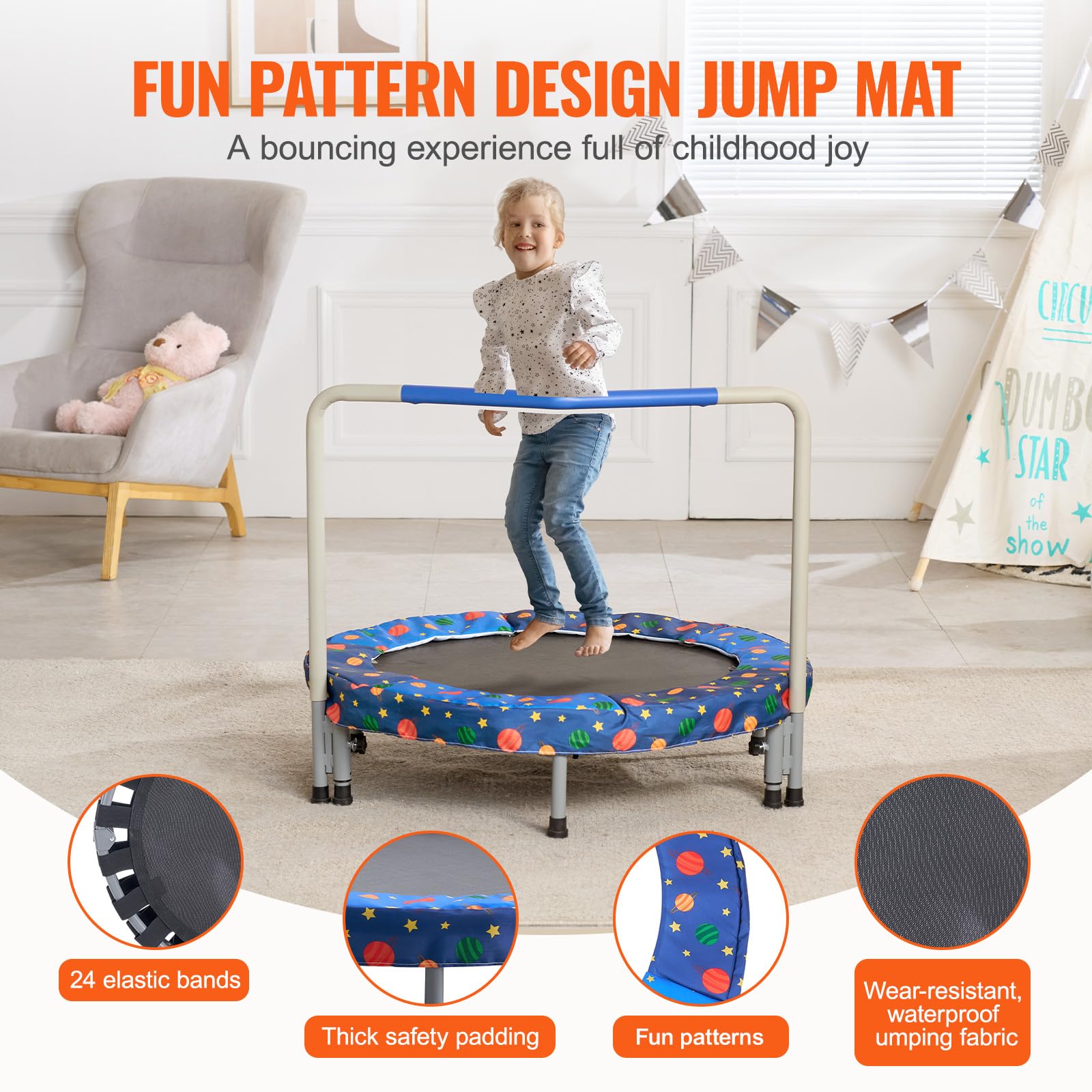 Foto 4 | Trampolín Vevor 36 Para Niños, Interior/exterior, Con Asa, Color Azul - Venta Internacional.