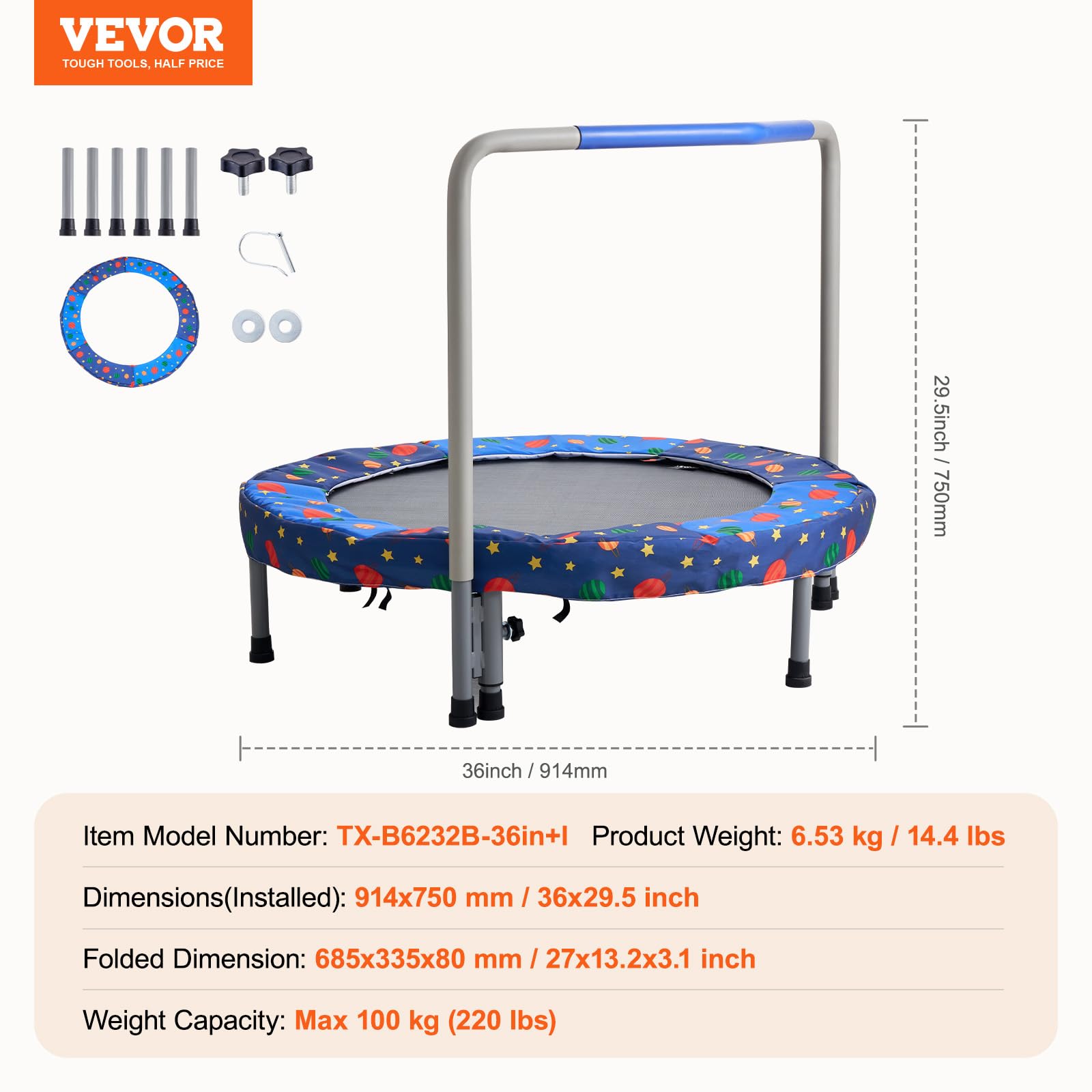 Foto 8 pulgar | Trampolín Vevor 36 Para Niños, Interior/exterior, Con Asa, Color Azul - Venta Internacional.