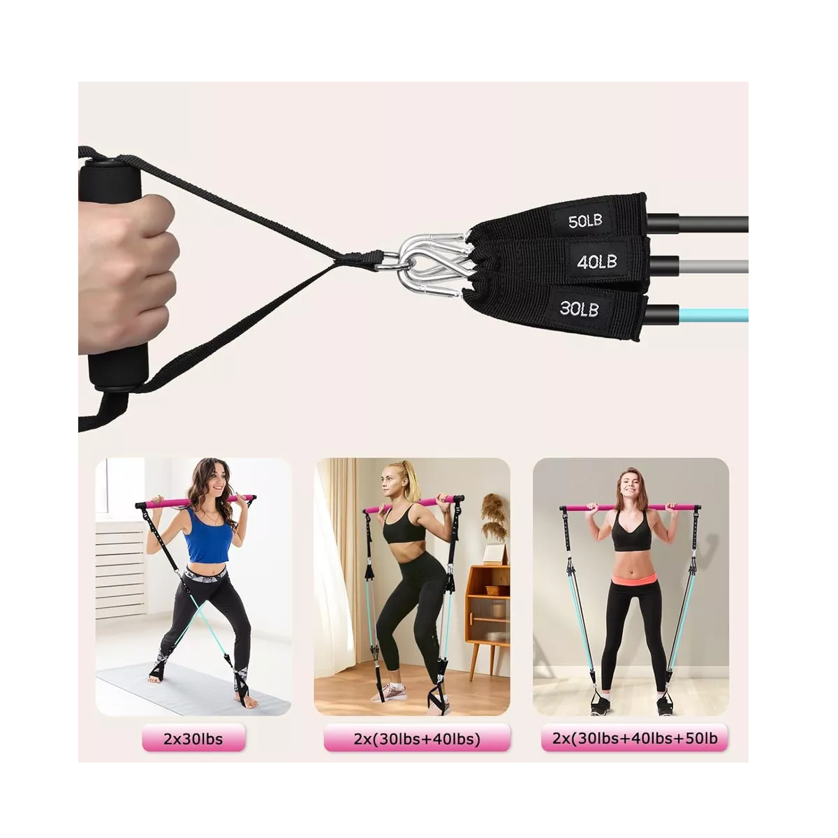 Foto 4 pulgar | Kit De Banda De Resistencia Ligas Con Barra De Pilates  240lb Eo Safe Imports Esi-16518 Multicolor