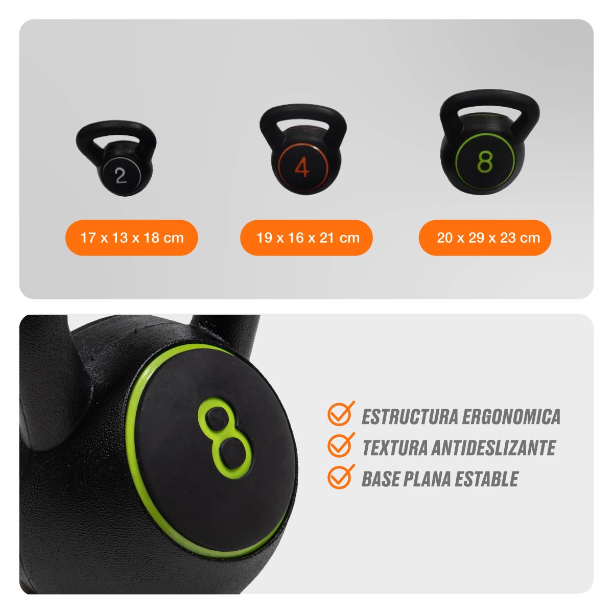 Foto 5 pulgar | Set 3 Pesas Rusas Kettlebell Bodytrainer 2 4 8 Kg Con Base