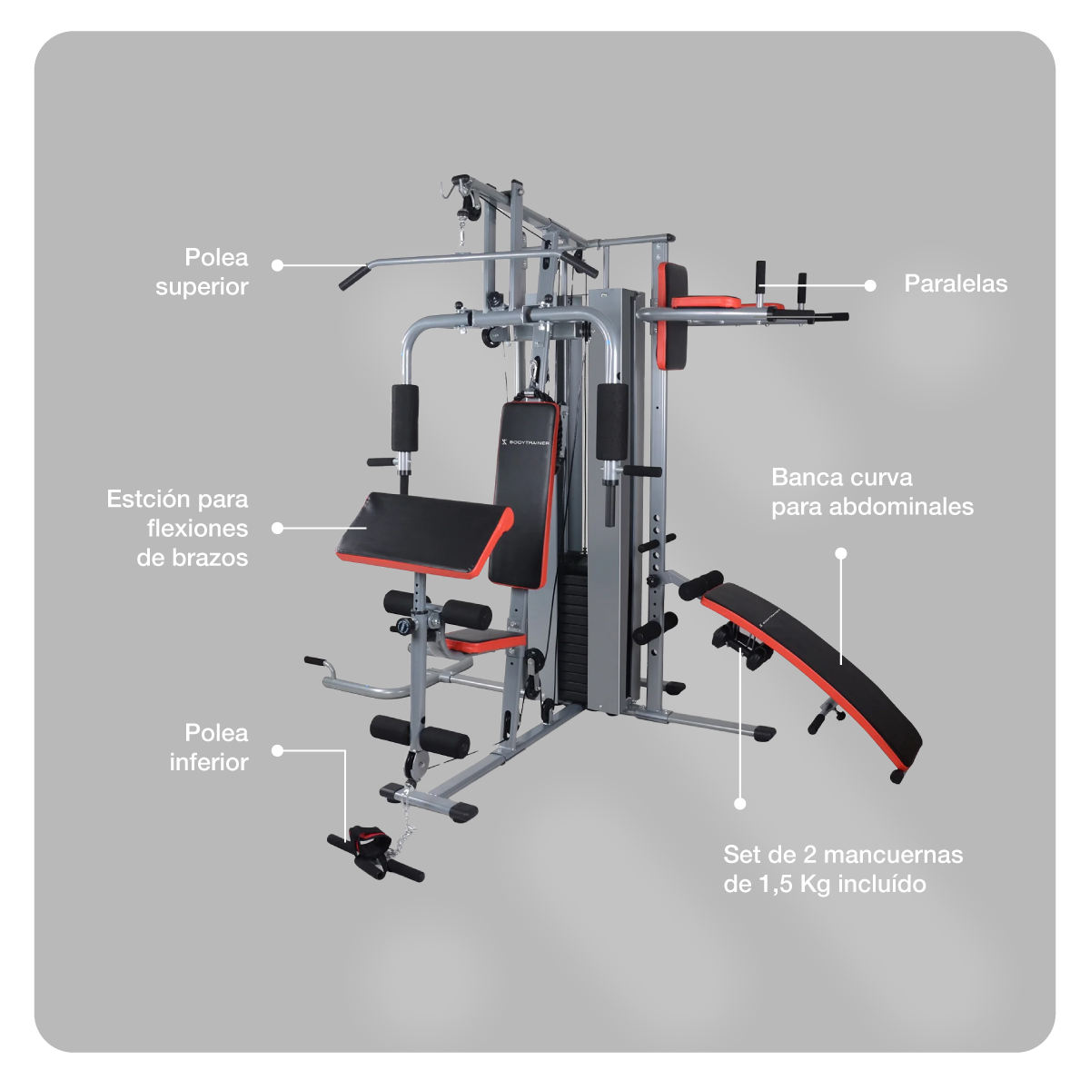 Foto 4 pulgar | Maquina De Gimnasio Multifuncional Bodytrainer  Hm-320 Con Sistema Multigym Con Carga De Hasta 62,5 Kg