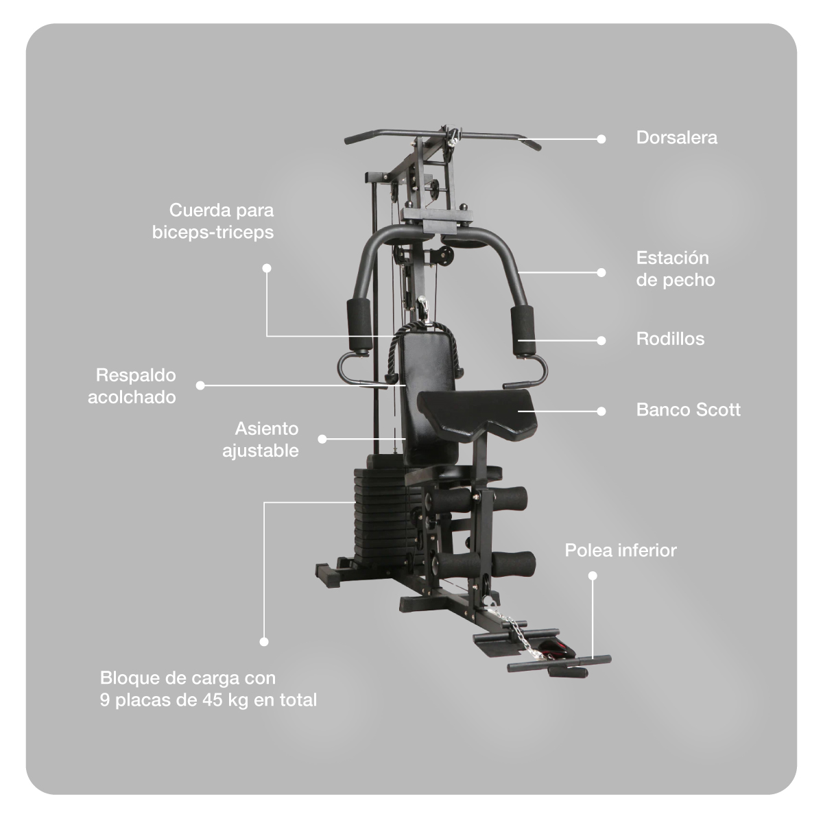 Foto 5 pulgar | Maquina De Gimnasio Multifuncional Bodytrainer  Hg-321 Con Banco Y Poleas Con Carga De Hasta 45 Kg
